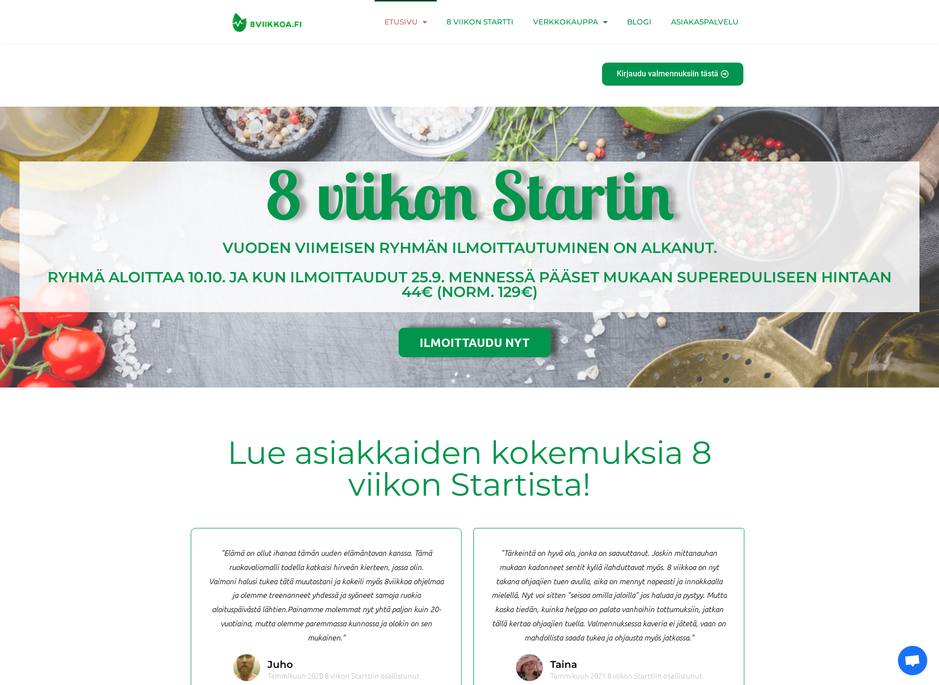 Skärmdump för 8viikkoa.fi