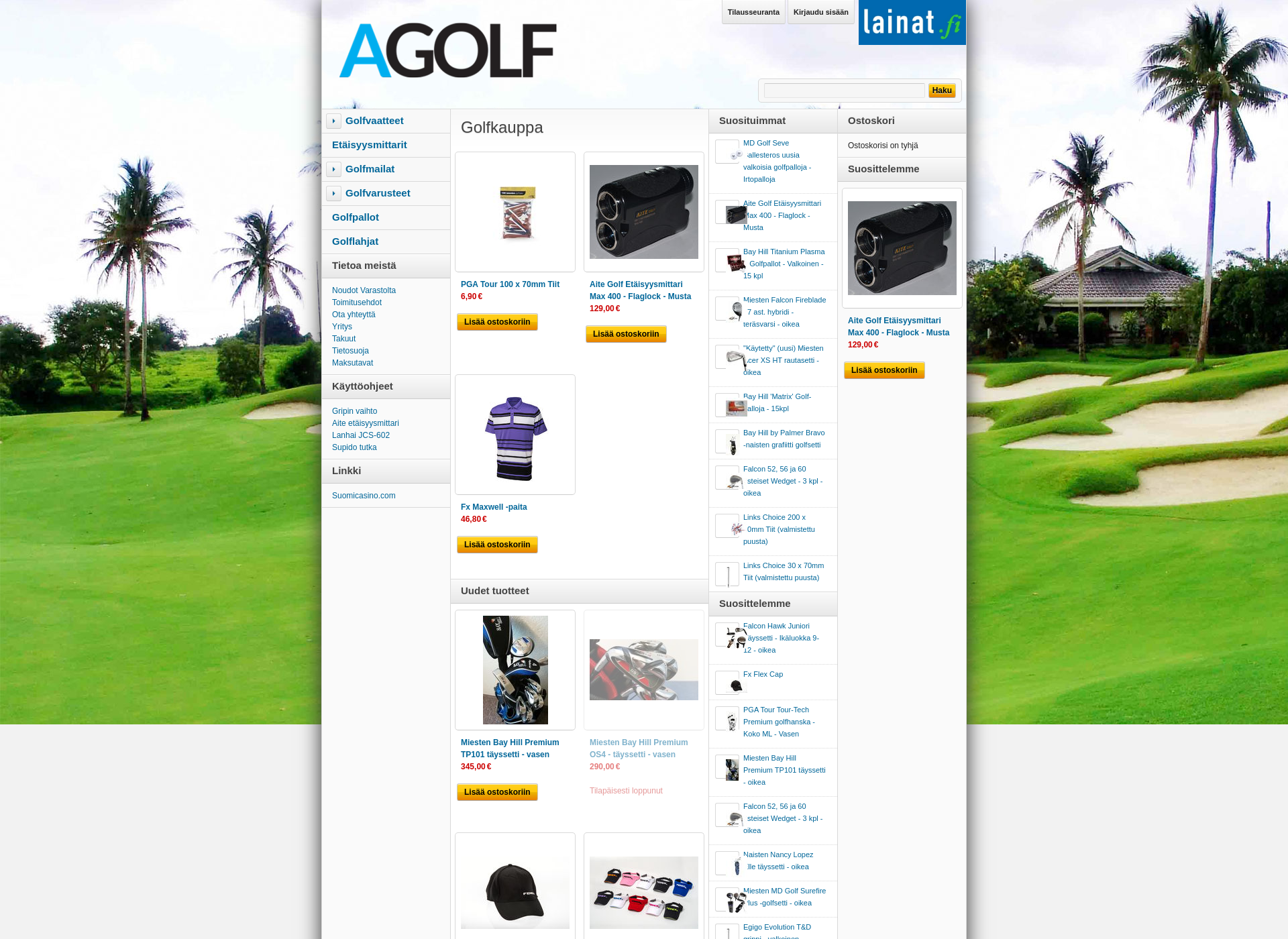 Skärmdump för a-golf.fi