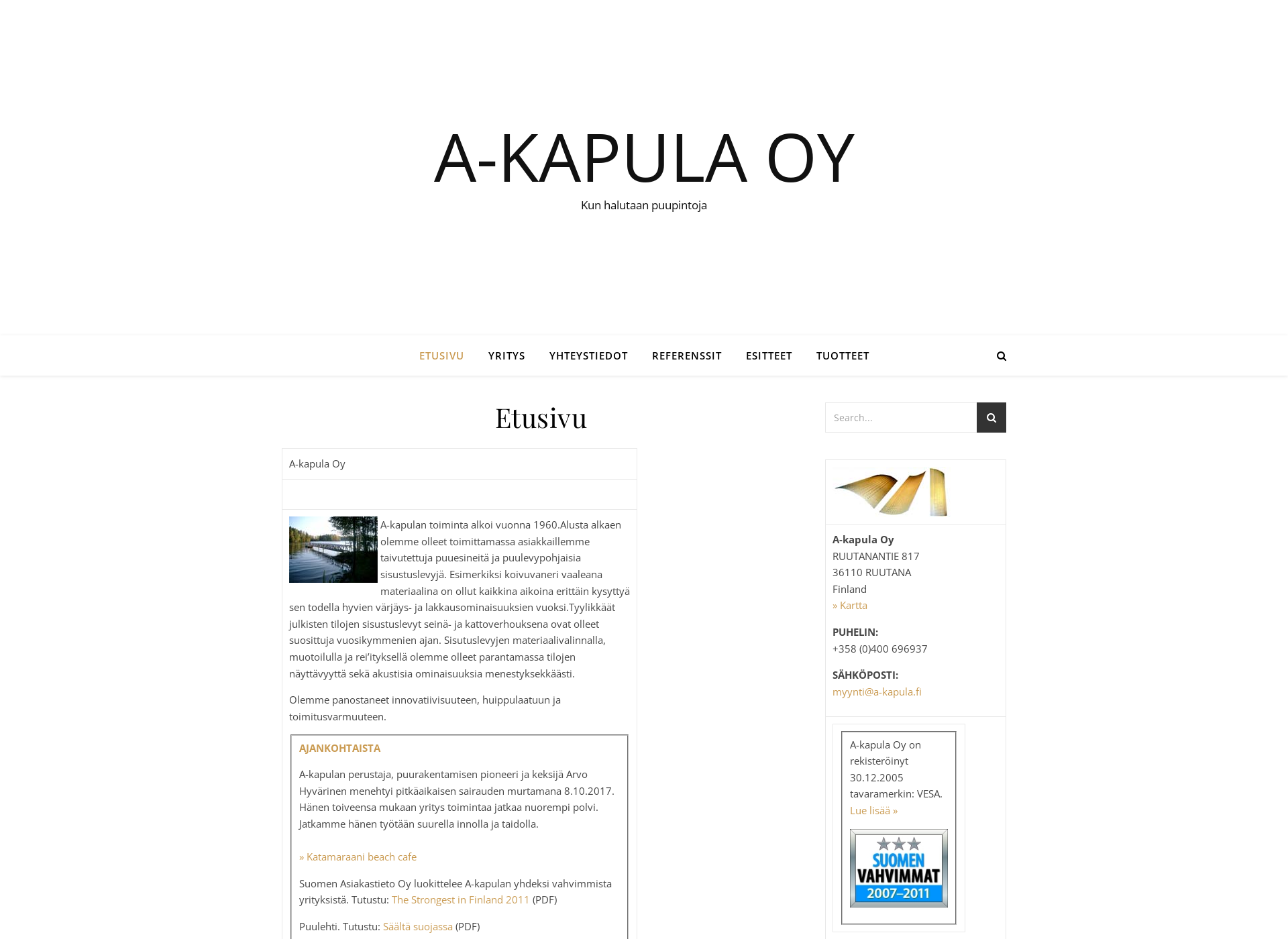 Skärmdump för a-kapula.fi