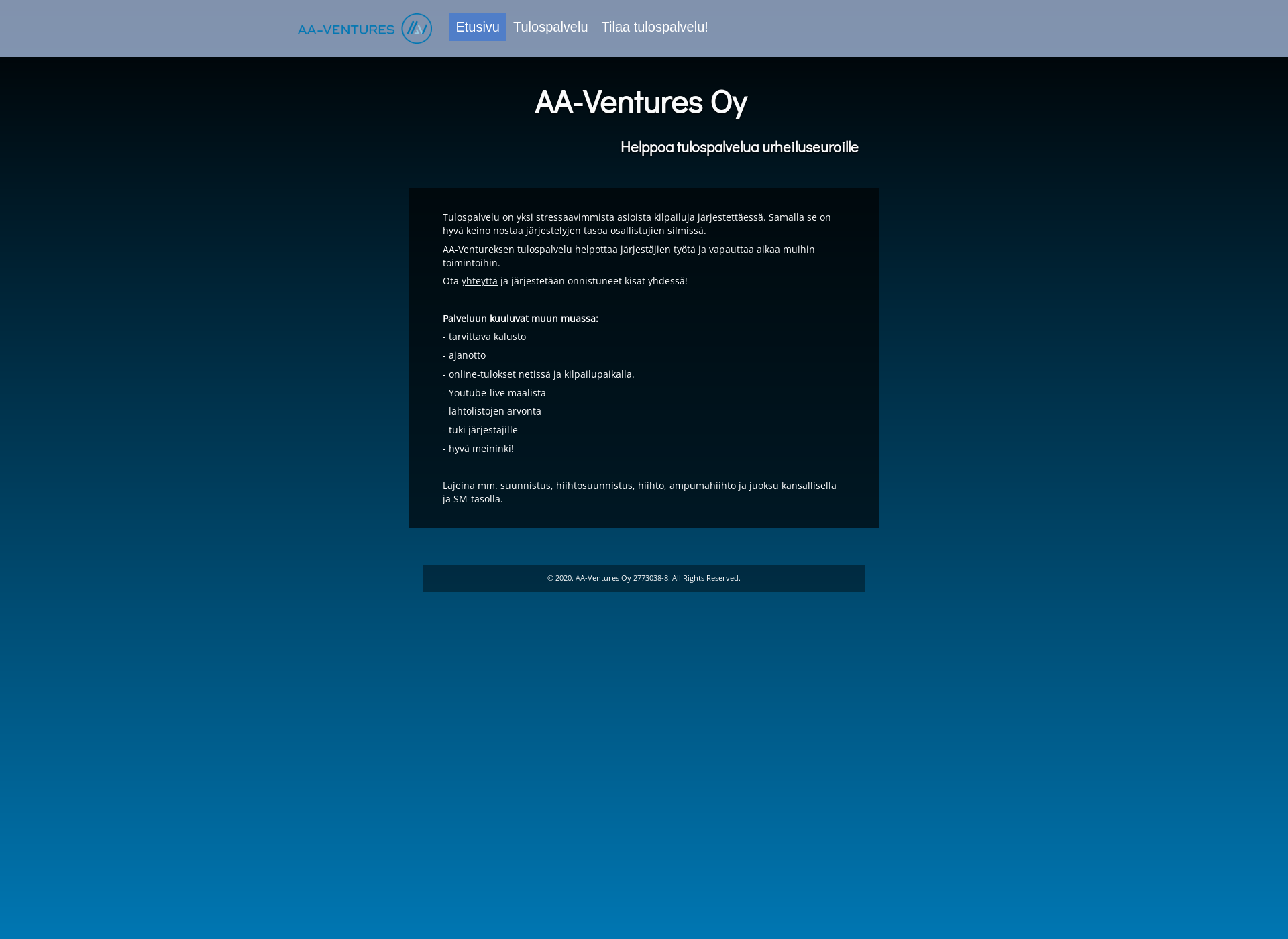 Skärmdump för aa-ventures.fi