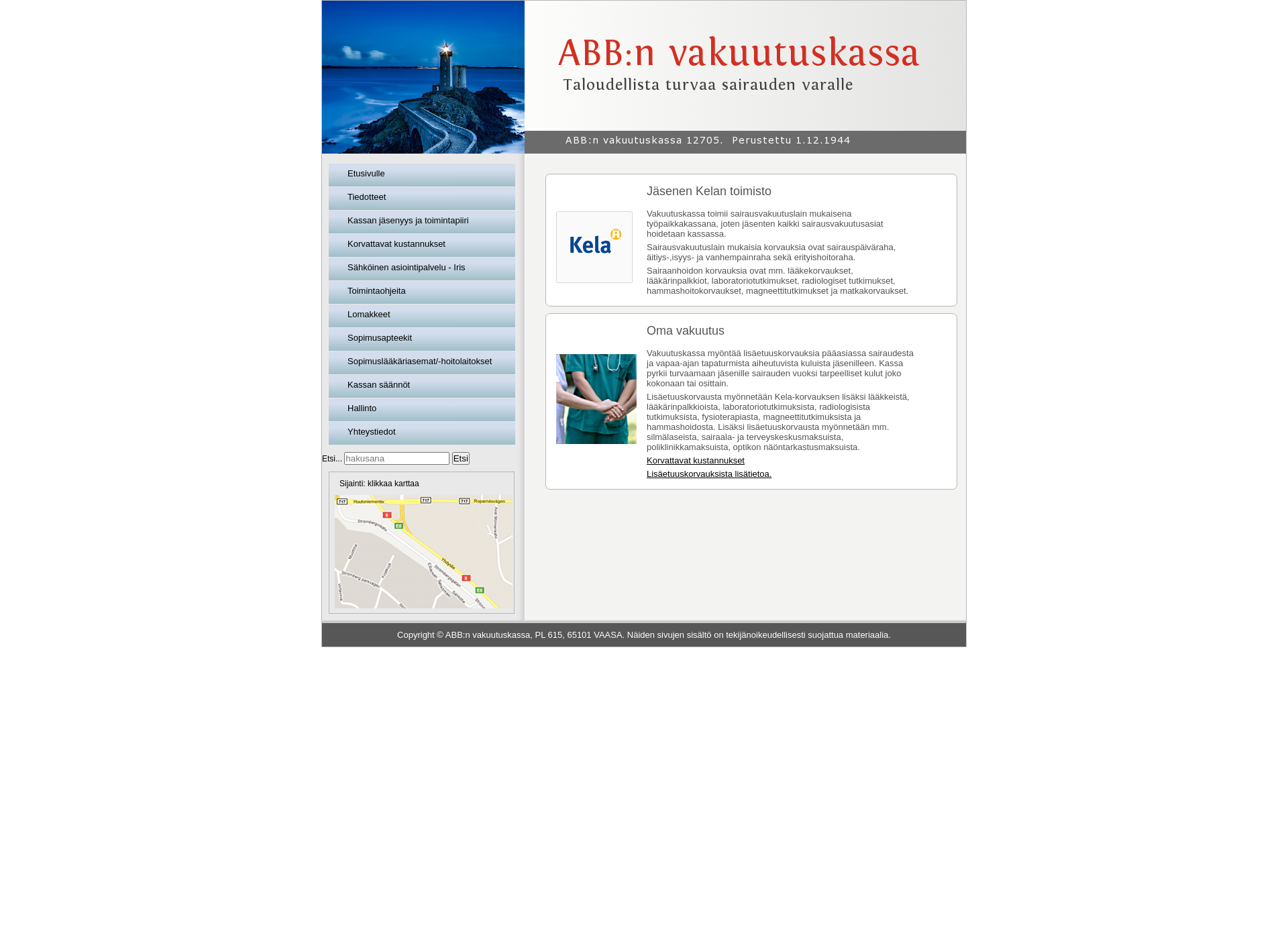Skärmdump för abb-vakuutuskassa.fi