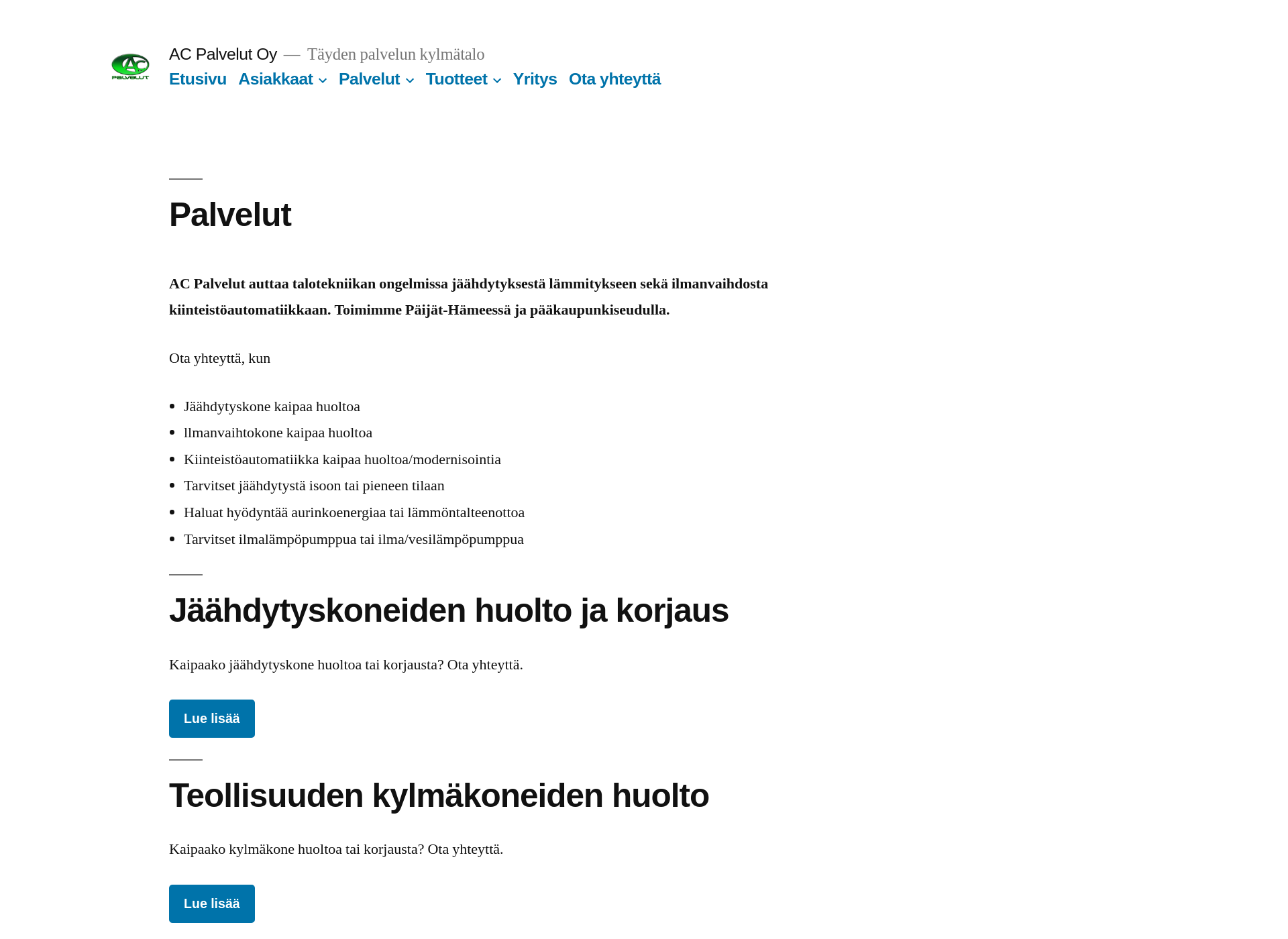 Skärmdump för acpalvelut.fi