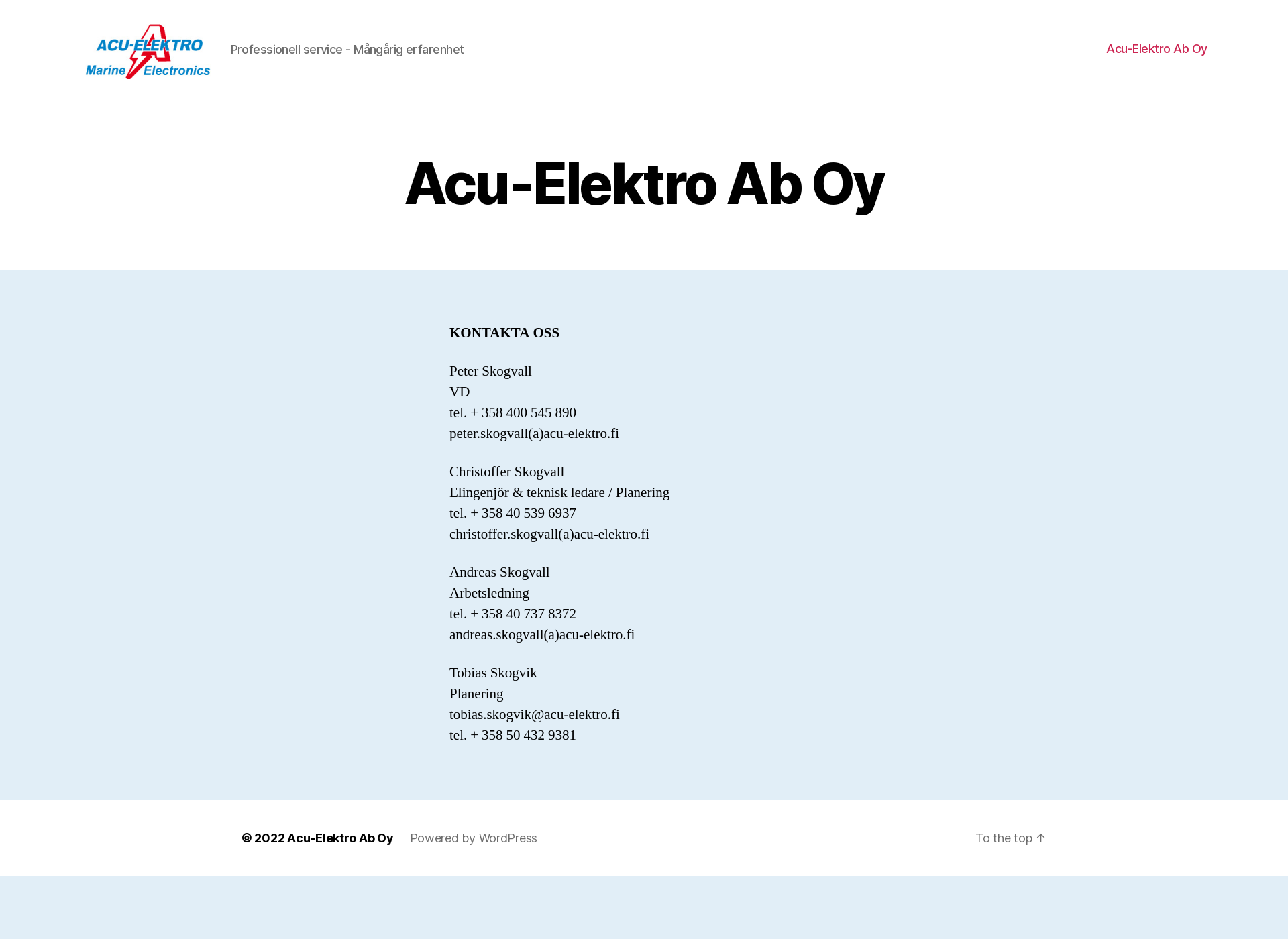 Skärmdump för acu-elektro.fi