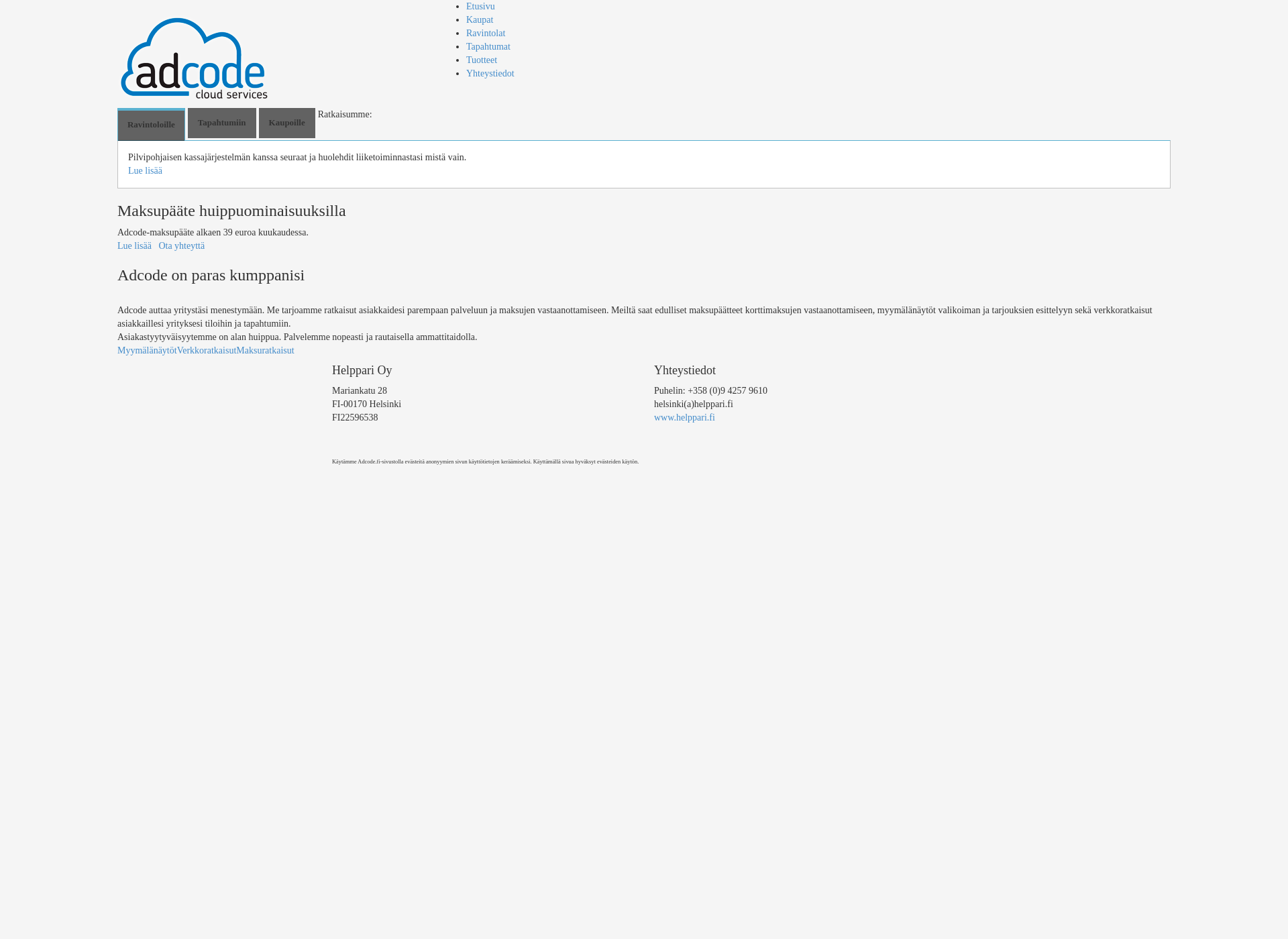 Skärmdump för adcode.fi