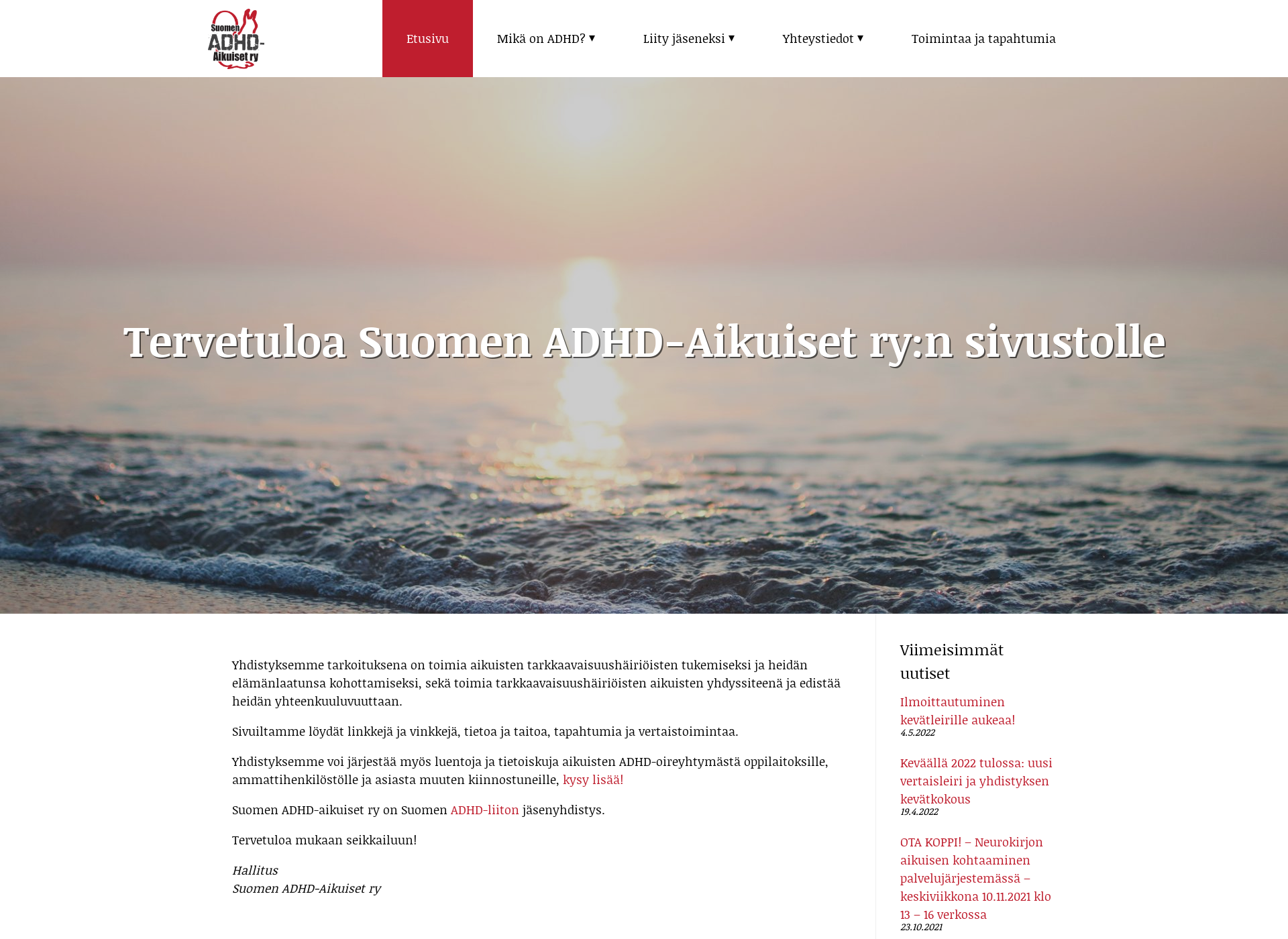 Skärmdump för adhd-aikuiset.fi