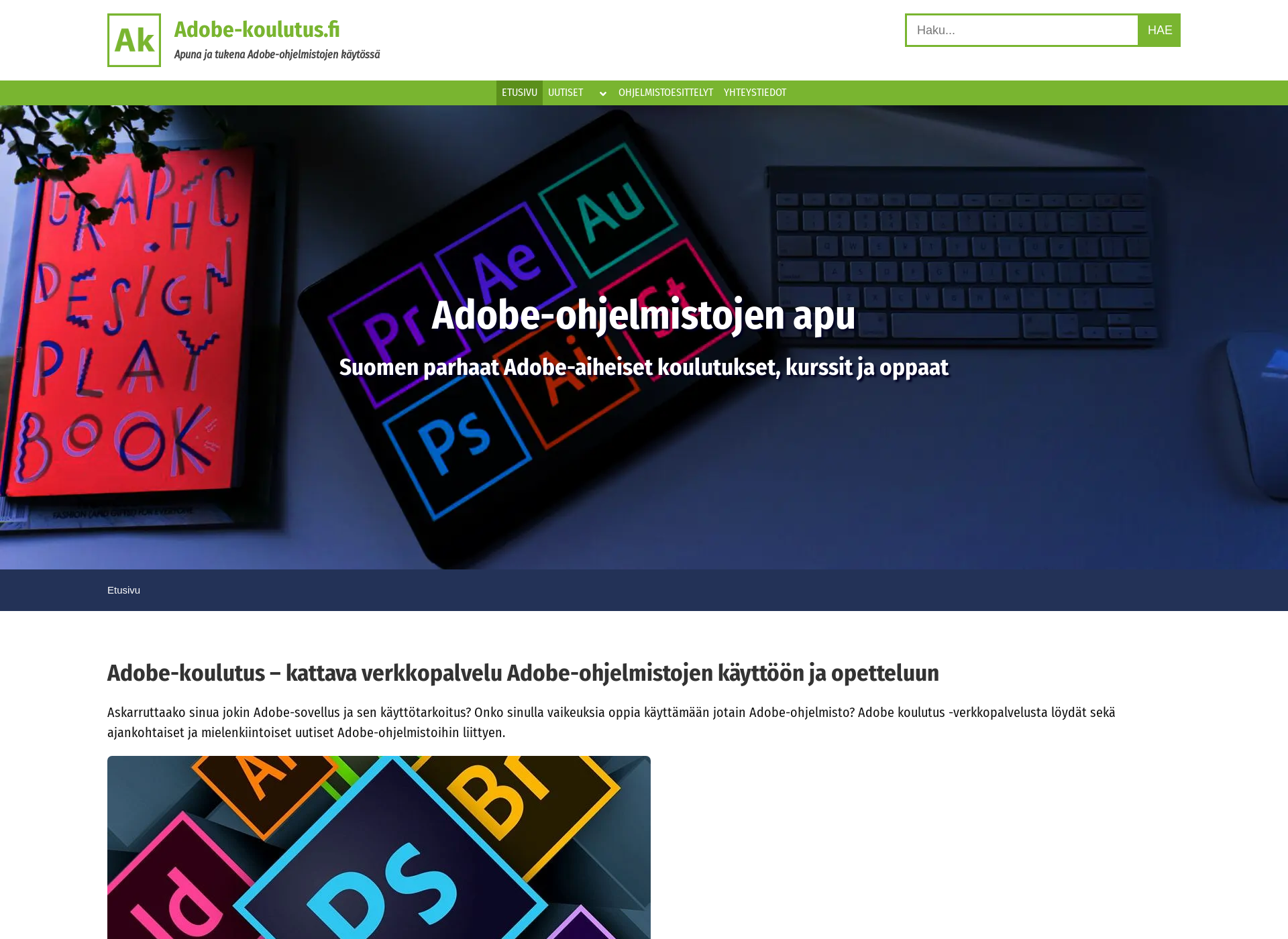 Skärmdump för adobe-koulutus.fi