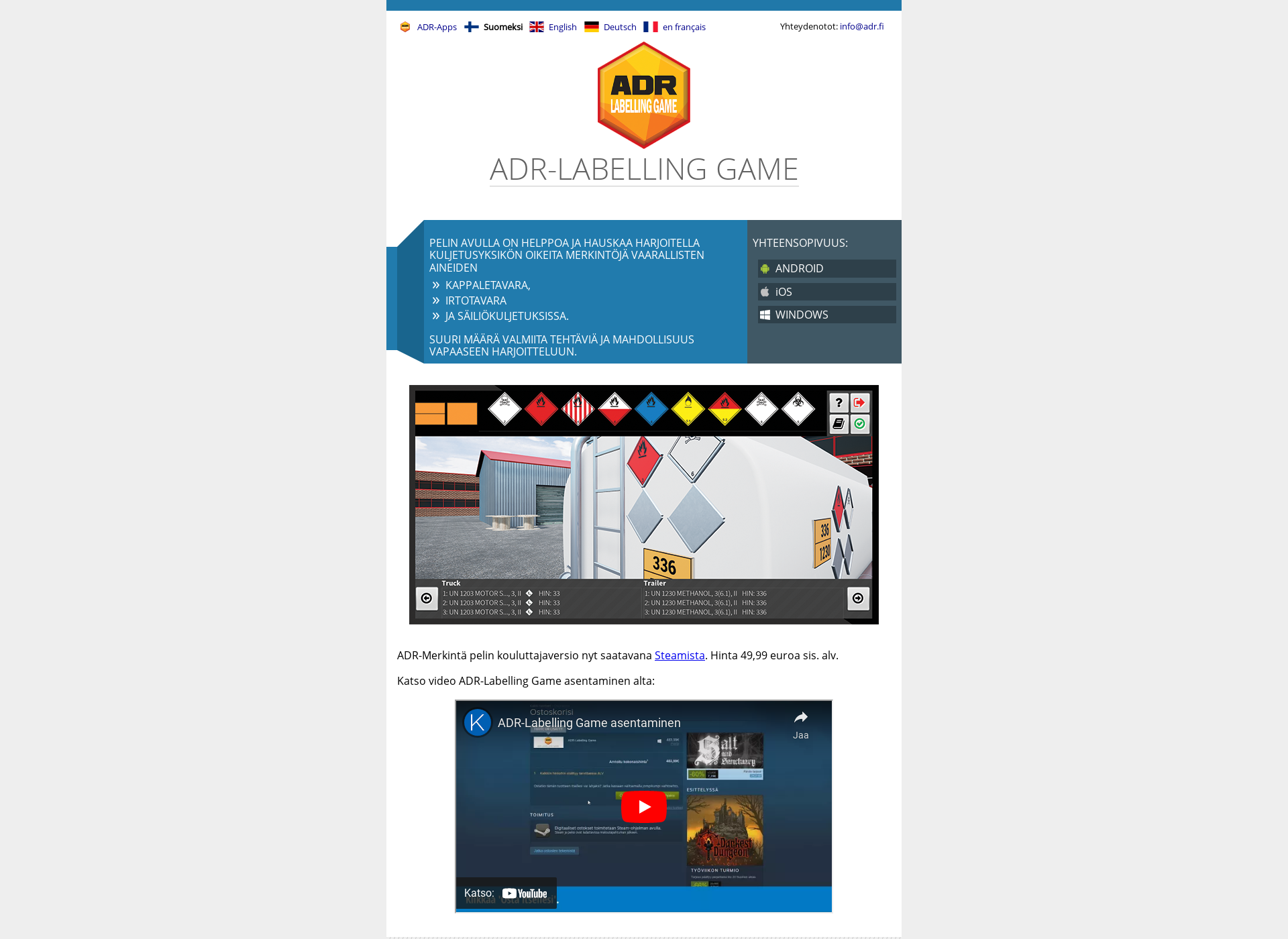 Skärmdump för adr-labelinggame.fi