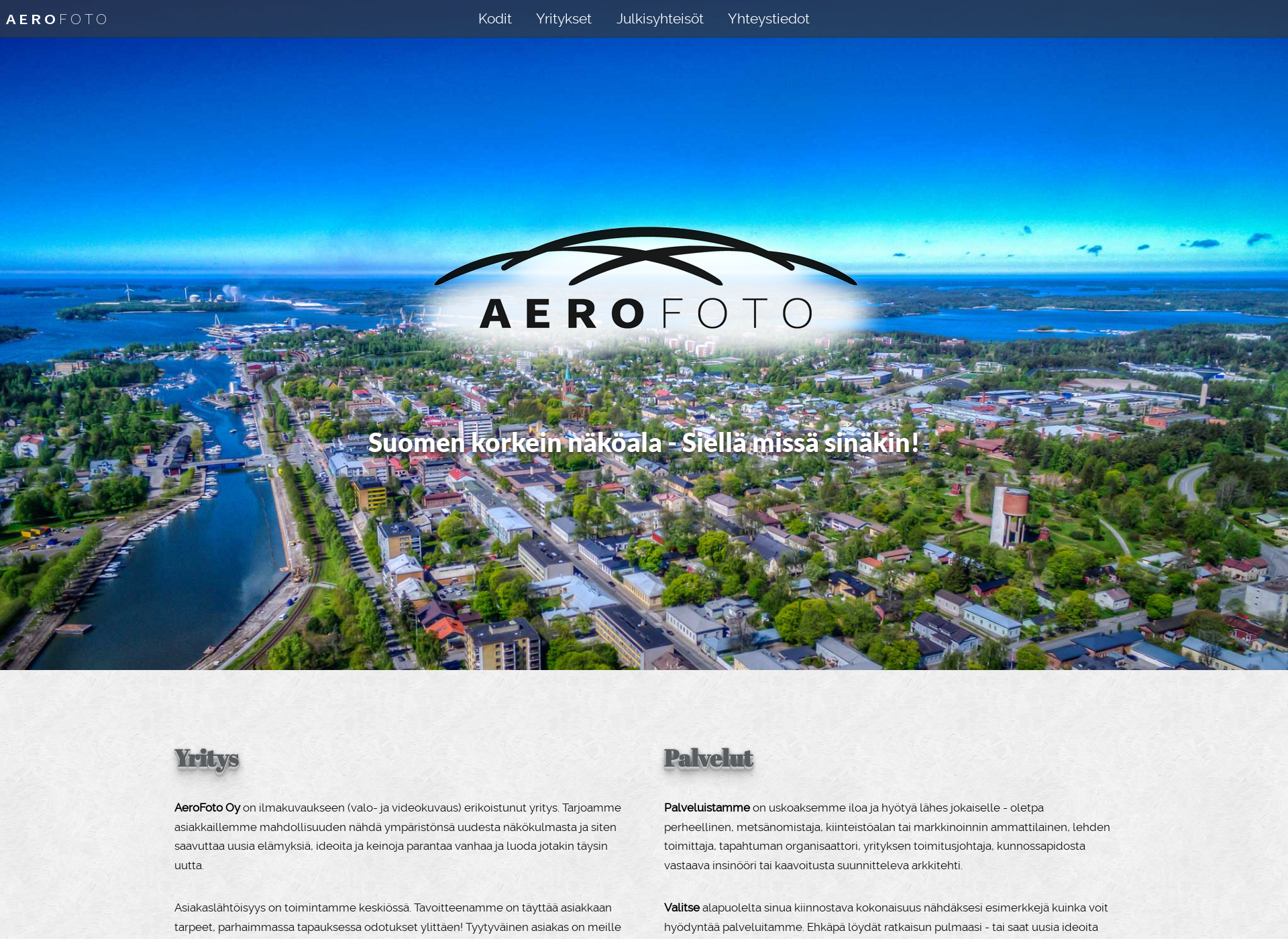 Skärmdump för aerofoto.fi