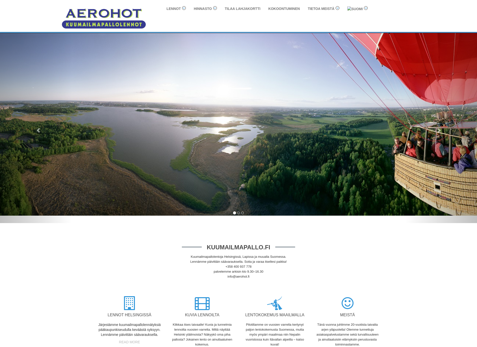 Skärmdump för aerohot.fi