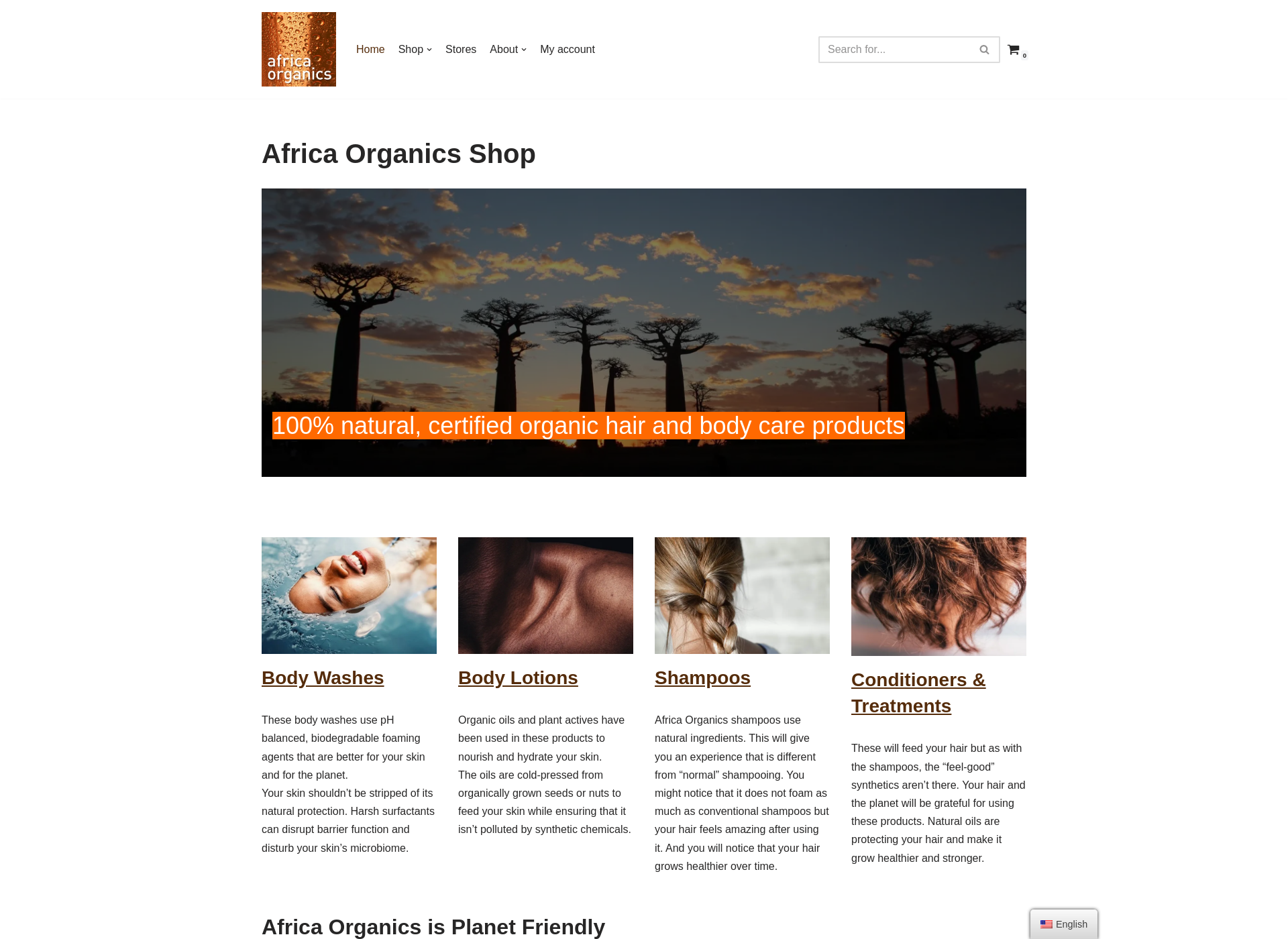 Skärmdump för africaorganics.fi