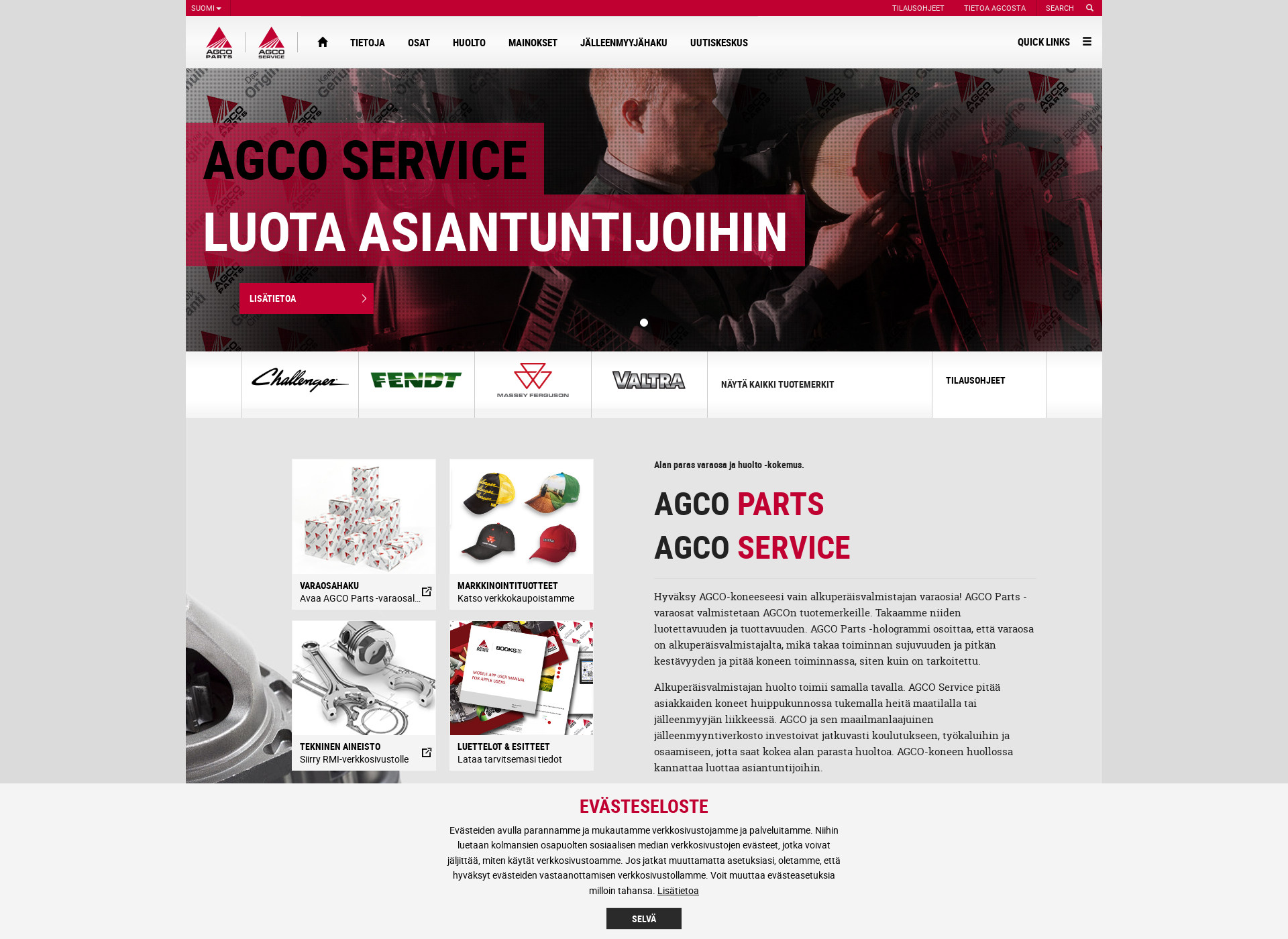 Skärmdump för agcopartsandservice.fi