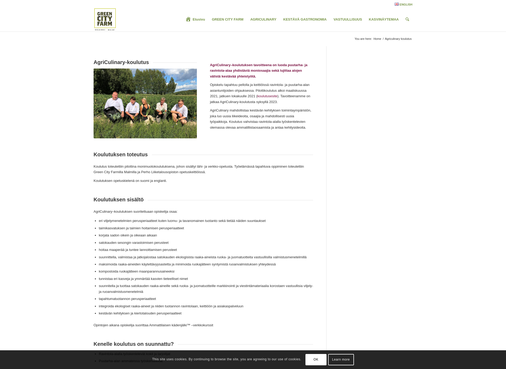 Skärmdump för agriculinary.fi
