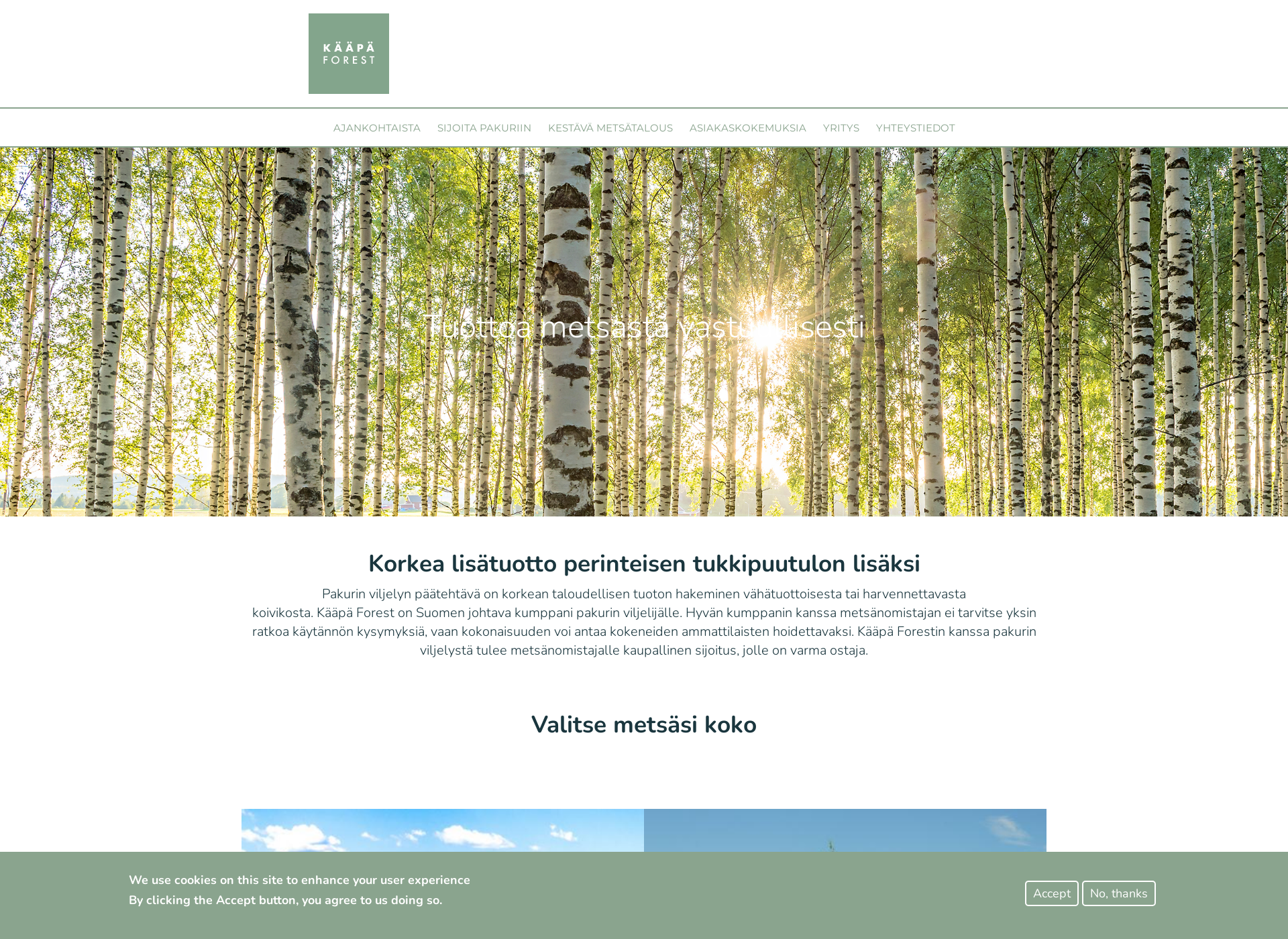Skärmdump för agrometsa.fi