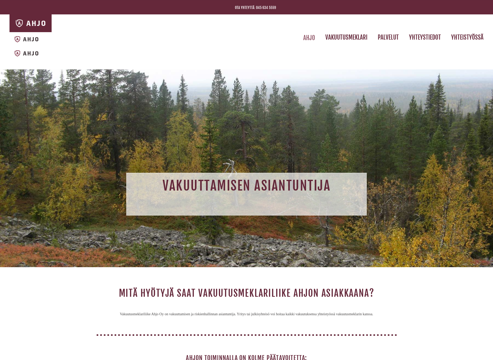 Skärmdump för ahjomeklarit.fi