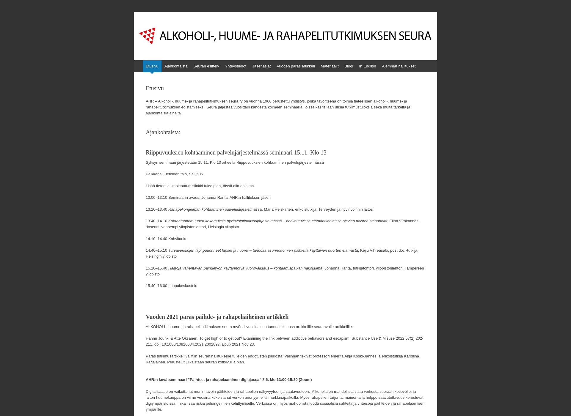 Skärmdump för ahrseura.fi