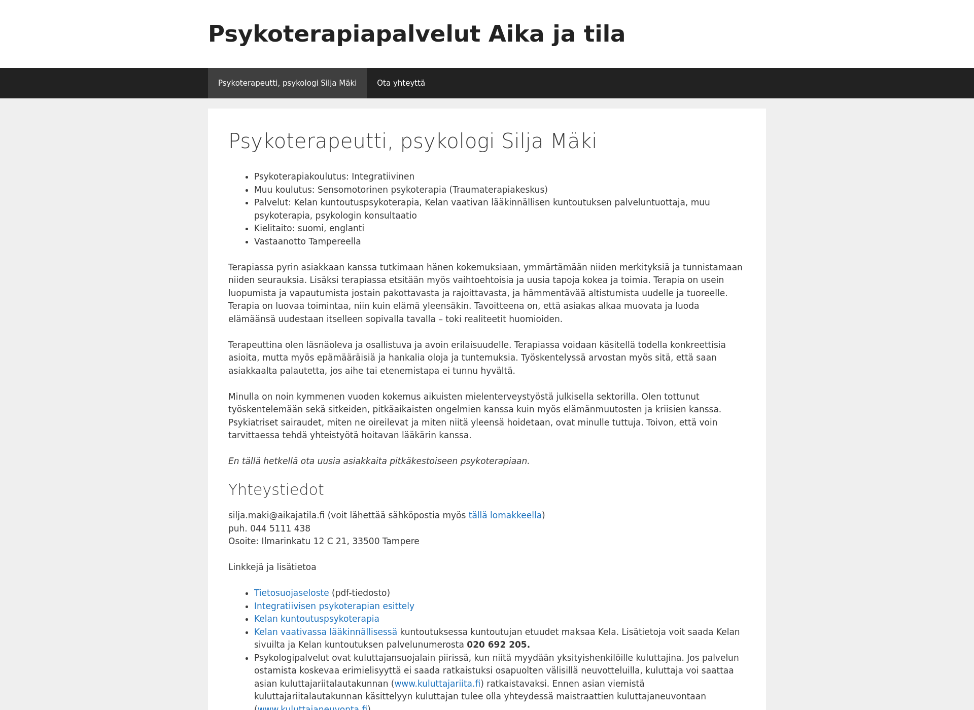 Skärmdump för aikajatila.fi