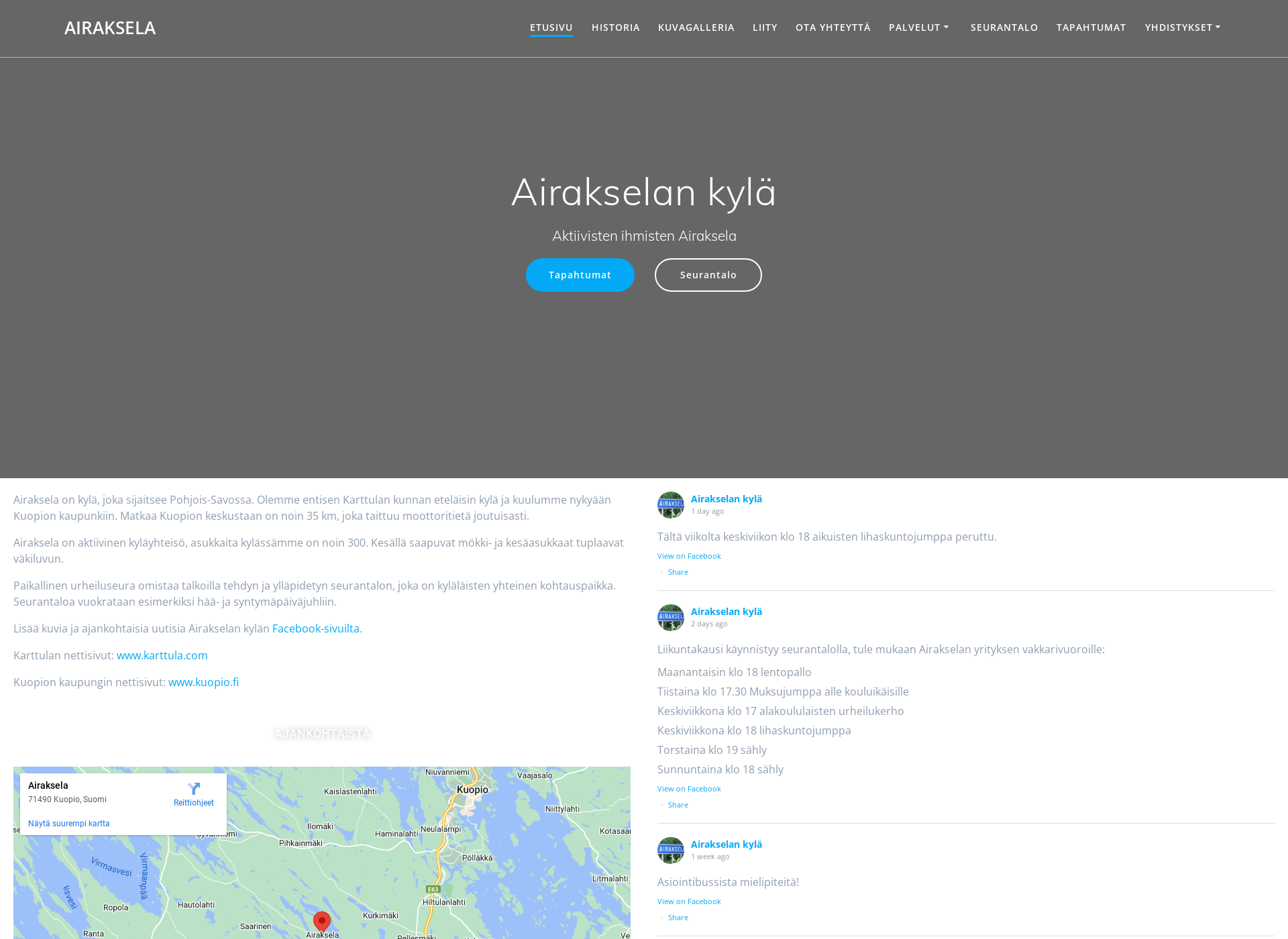 Skärmdump för airaksela.fi