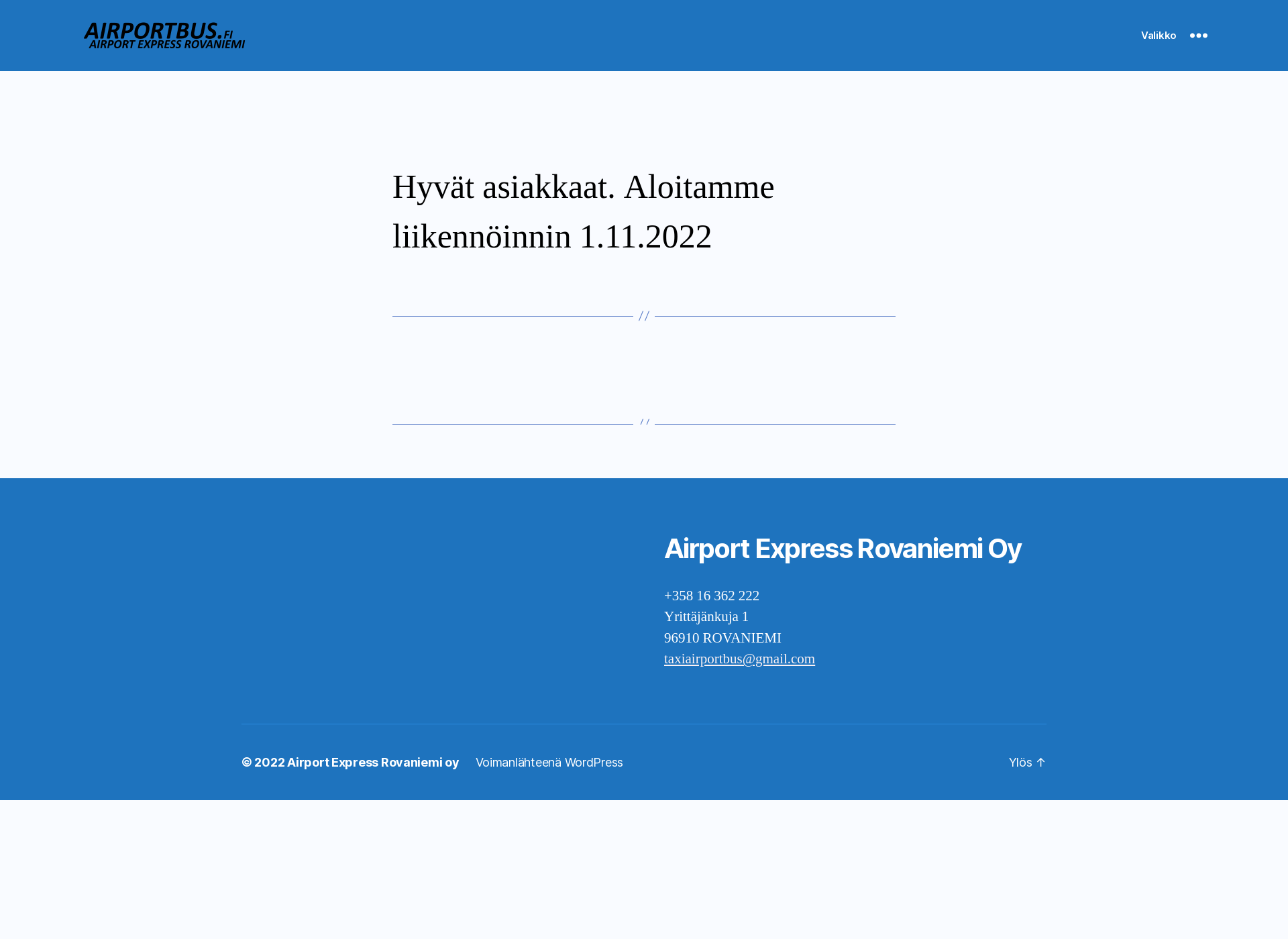 Skärmdump för airportbus.fi