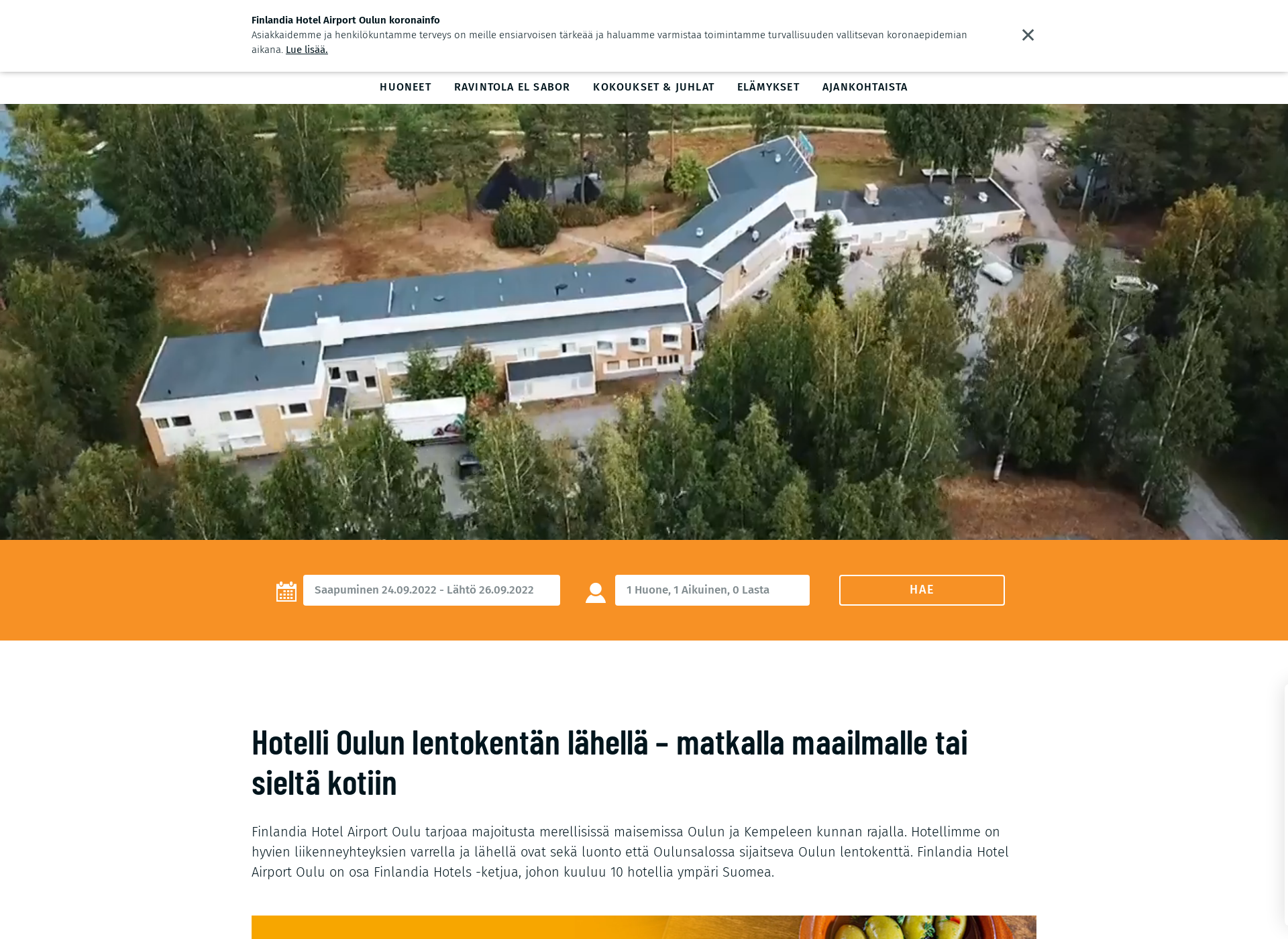 Skärmdump för airporthoteloulu.fi