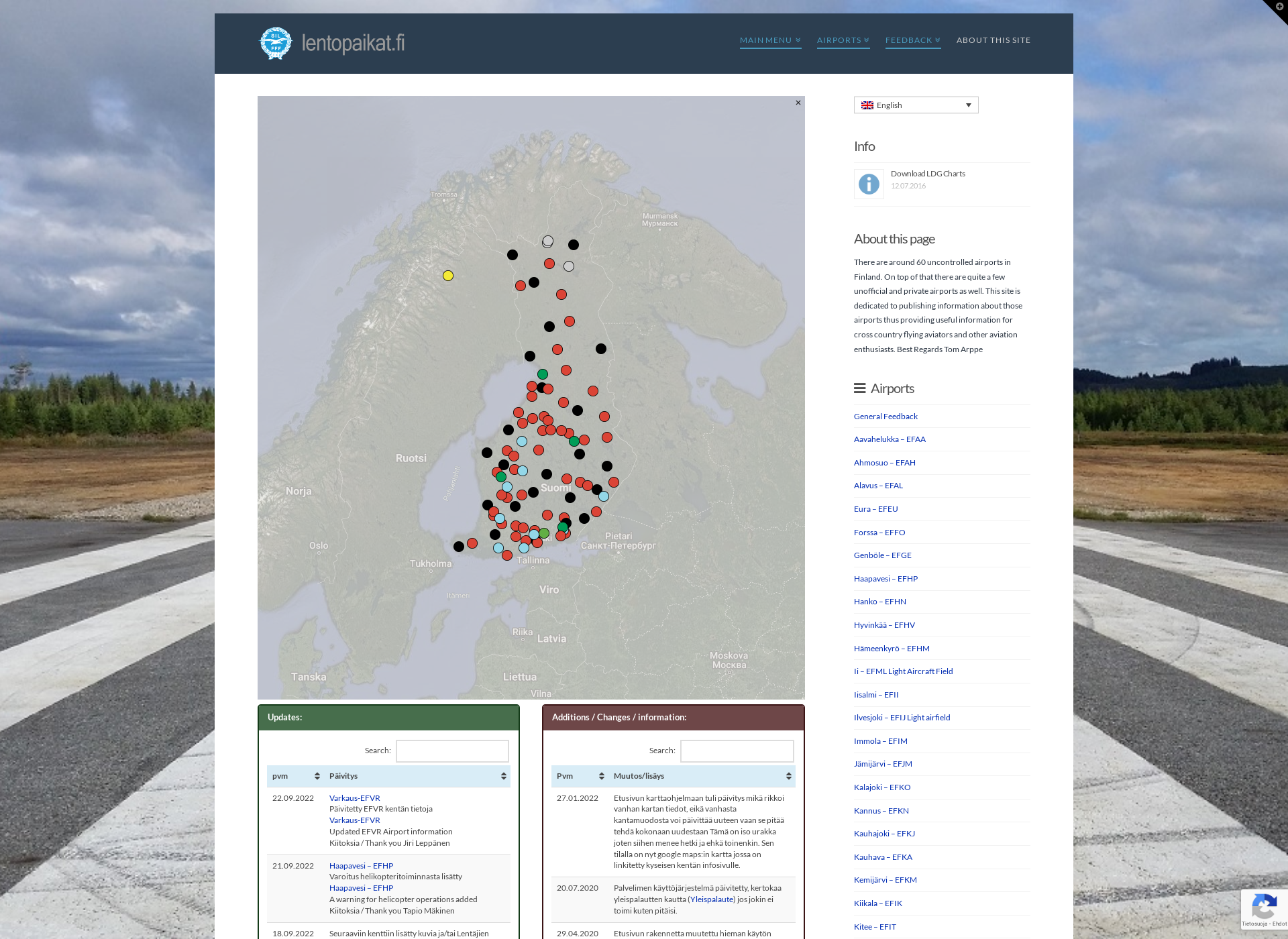 Skärmdump för airports.fi