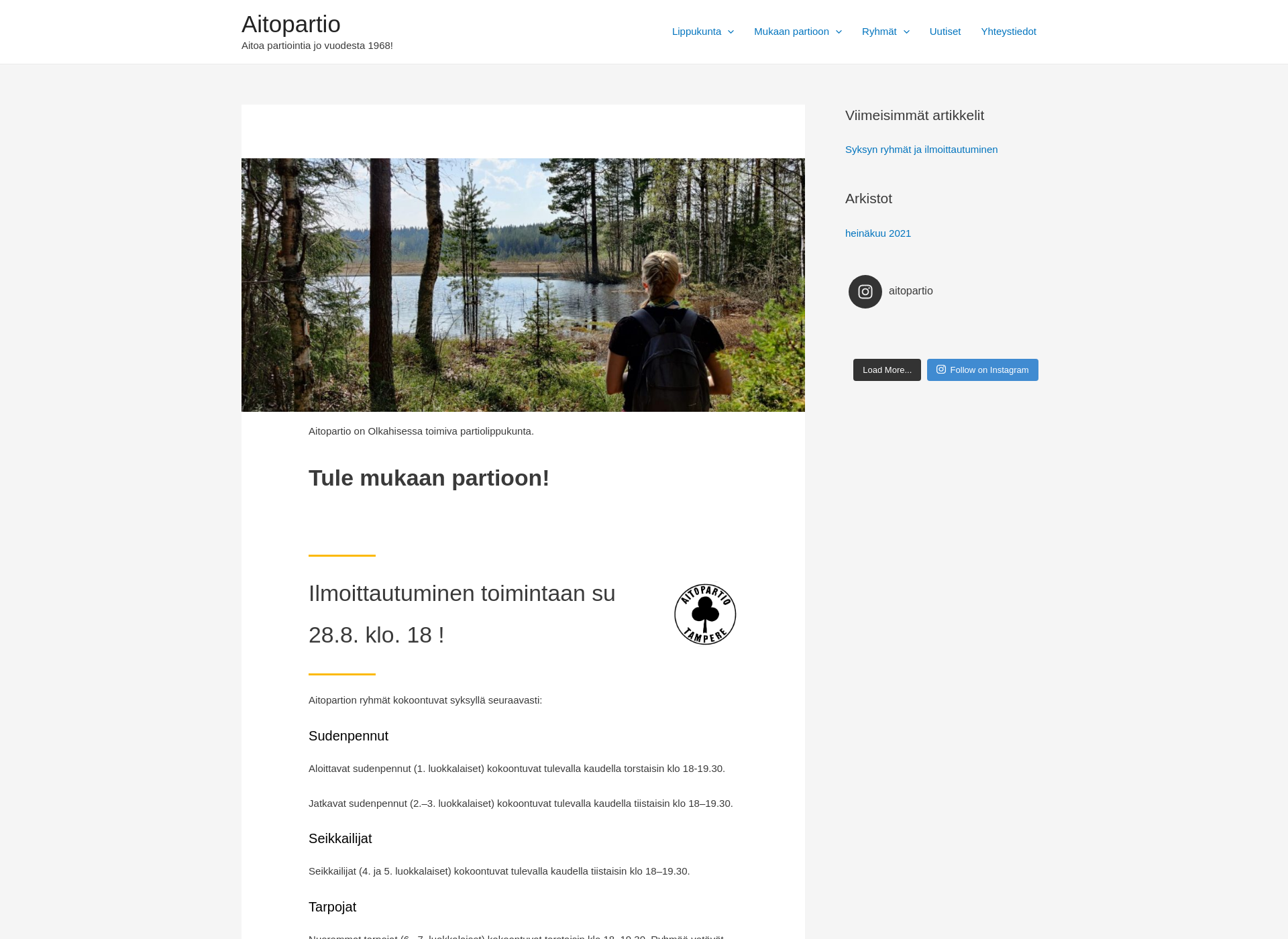Skärmdump för aitopartio.fi