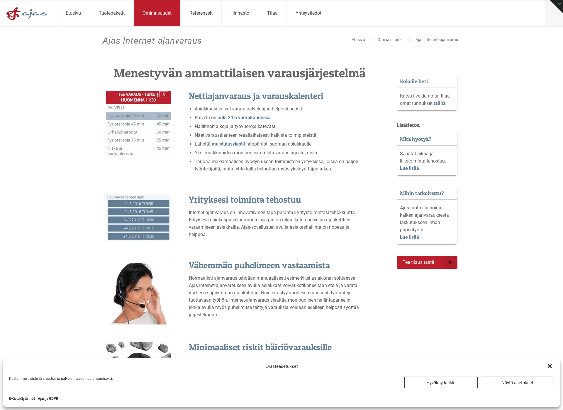 Skärmdump för ajanvarausjarjestelmat.fi