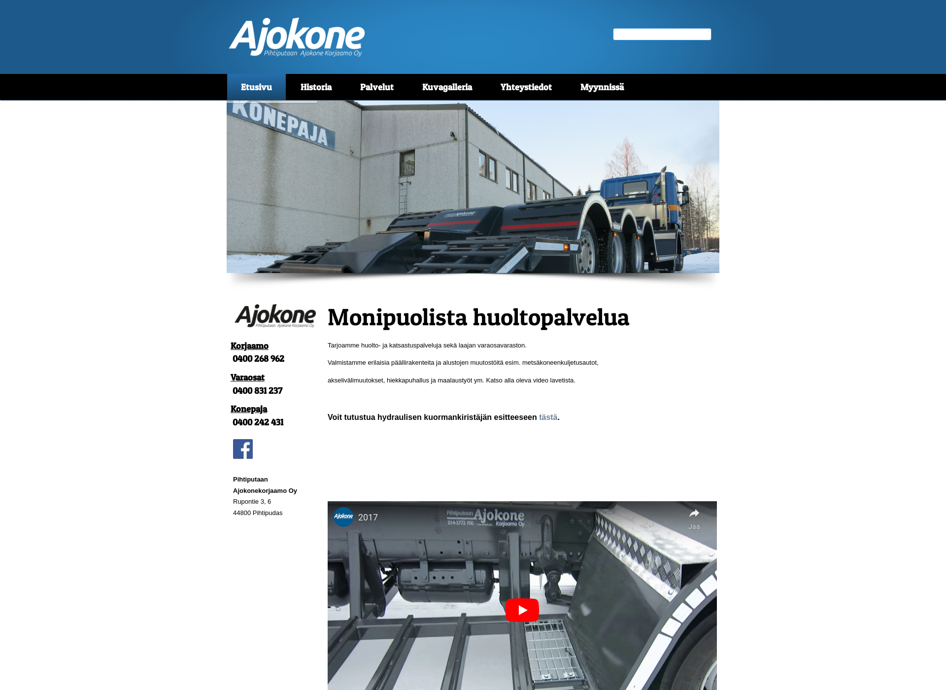 Skärmdump för ajokone.fi