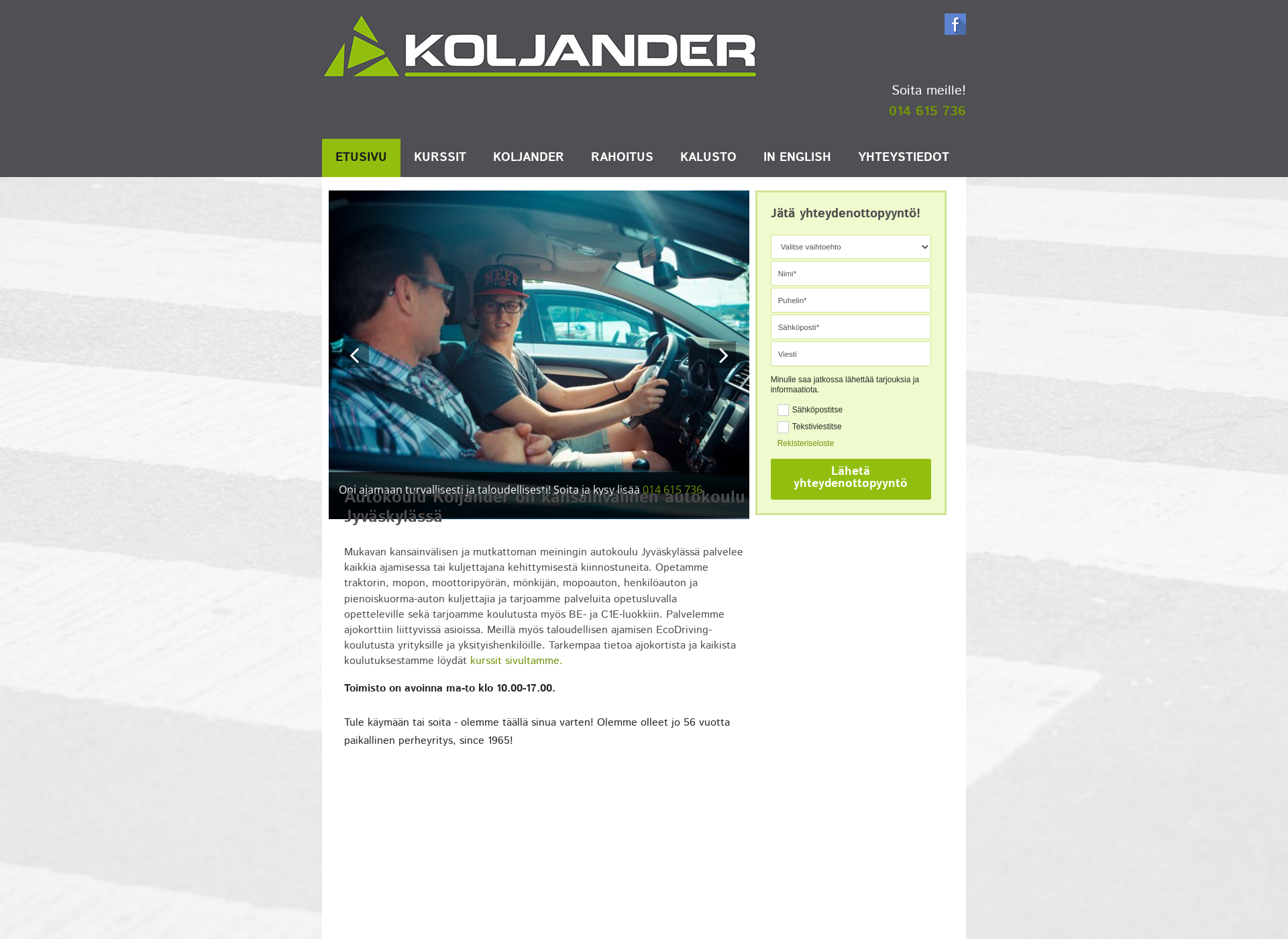 Skärmdump för ajokorttikoljander.fi
