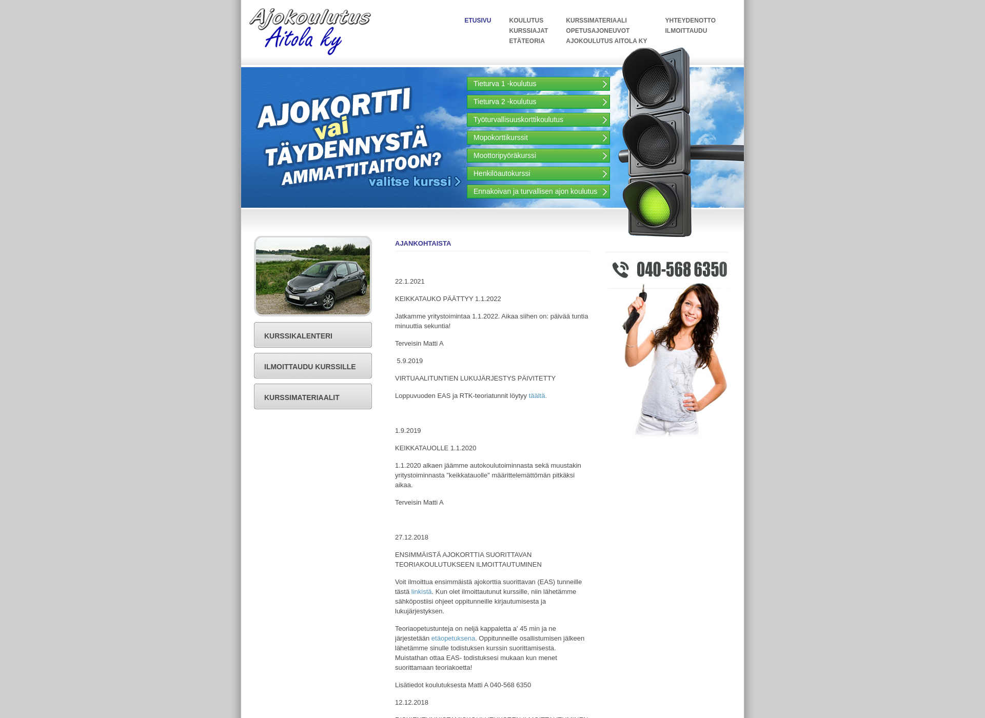 Skärmdump för ajokoulutus-aitola.fi