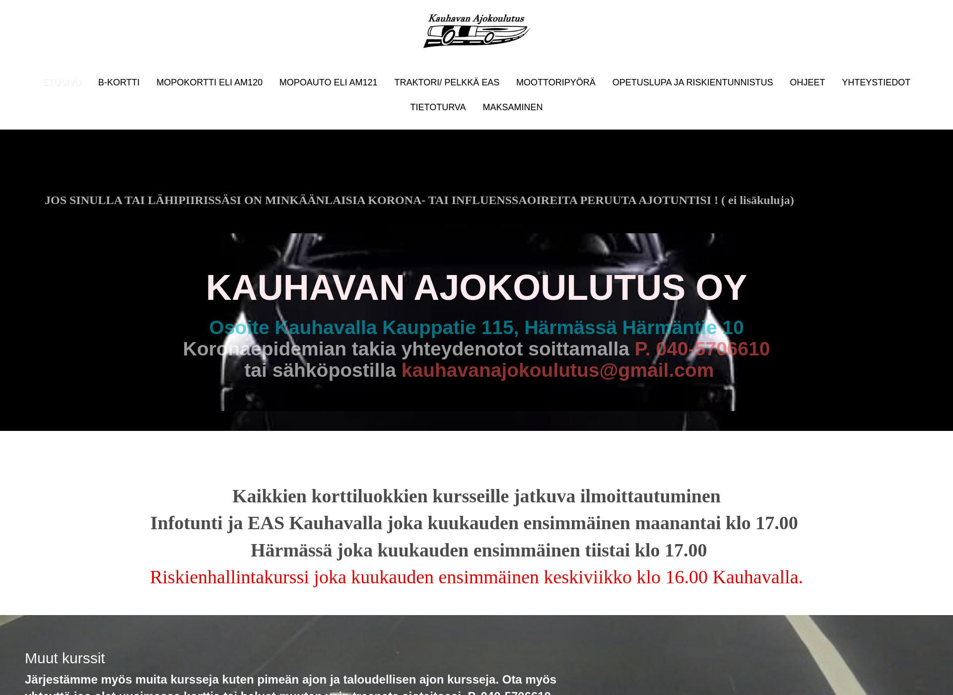 Skärmdump för ajokoulutus.fi