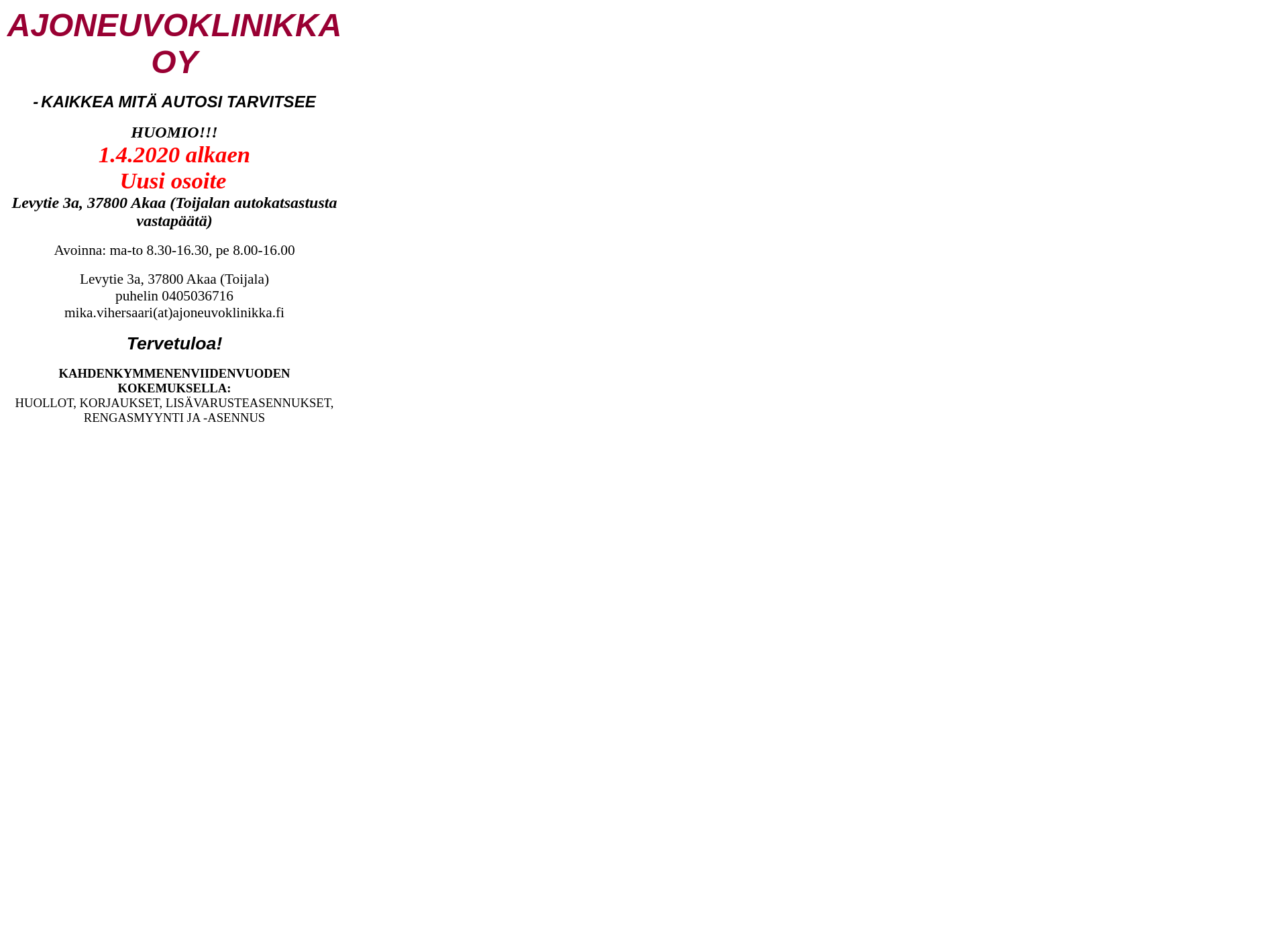 Screenshot for ajoneuvoklinikka.fi