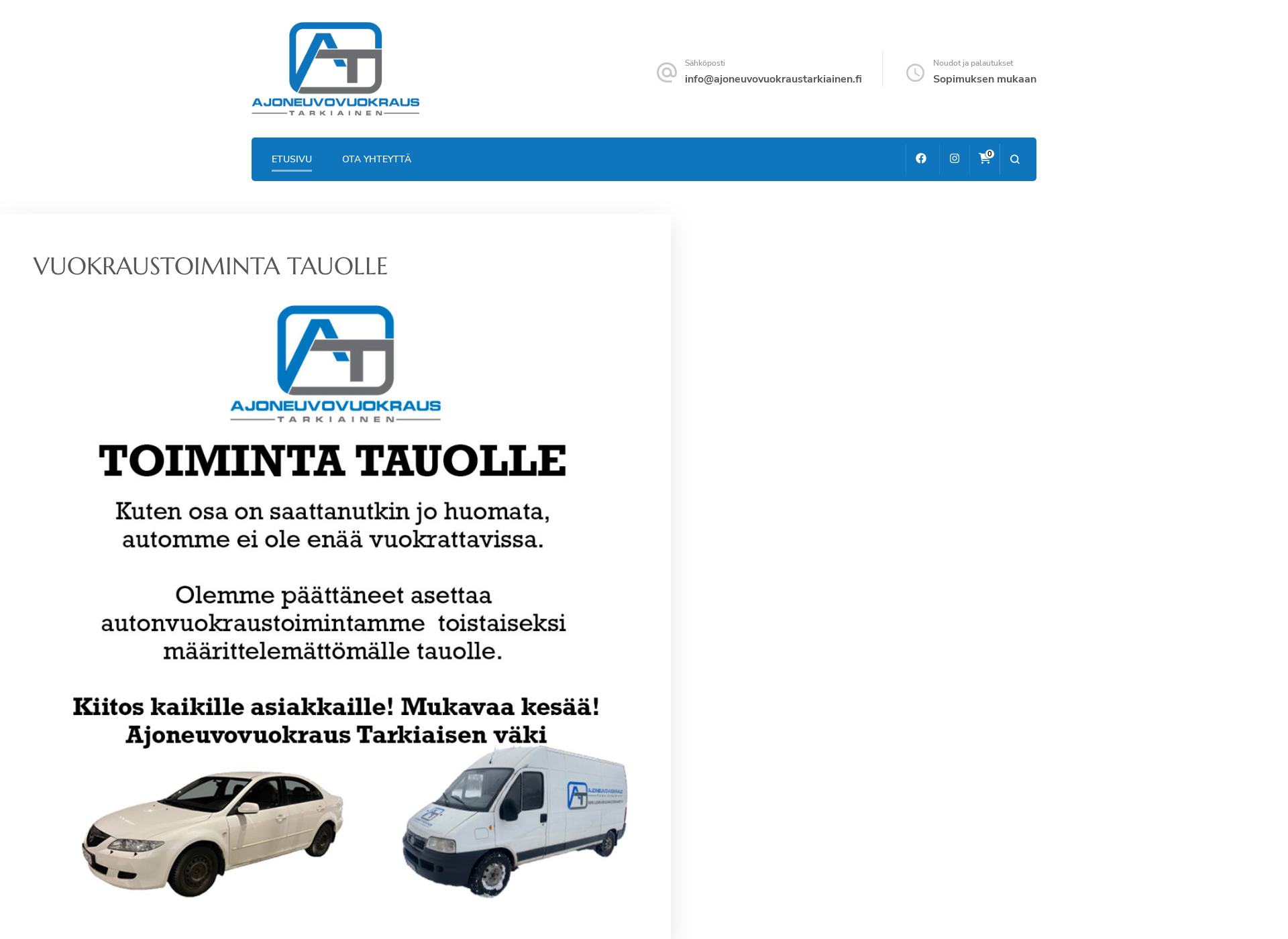 Skärmdump för ajoneuvovuokraustarkiainen.fi