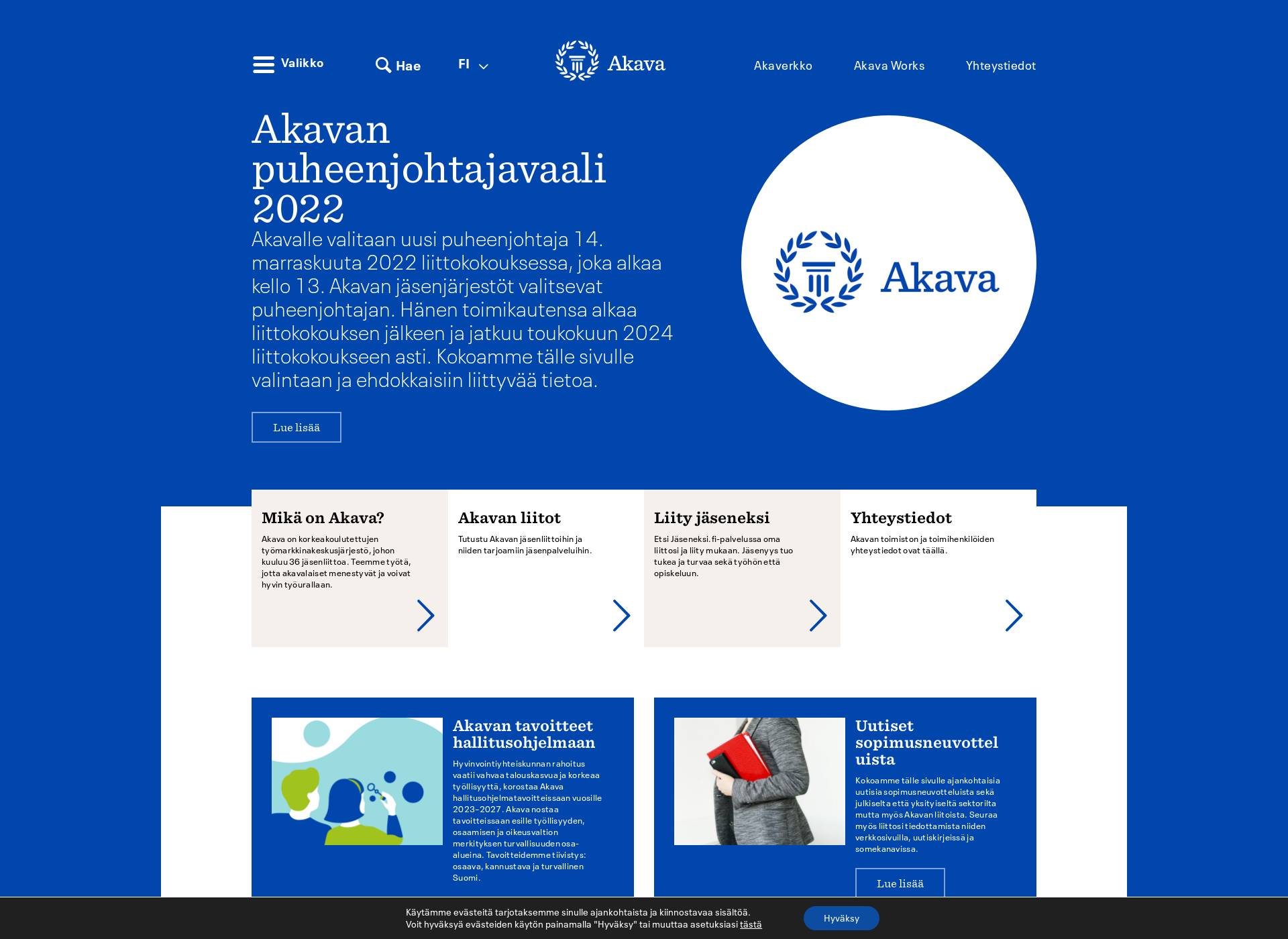 Skärmdump för akava.fi