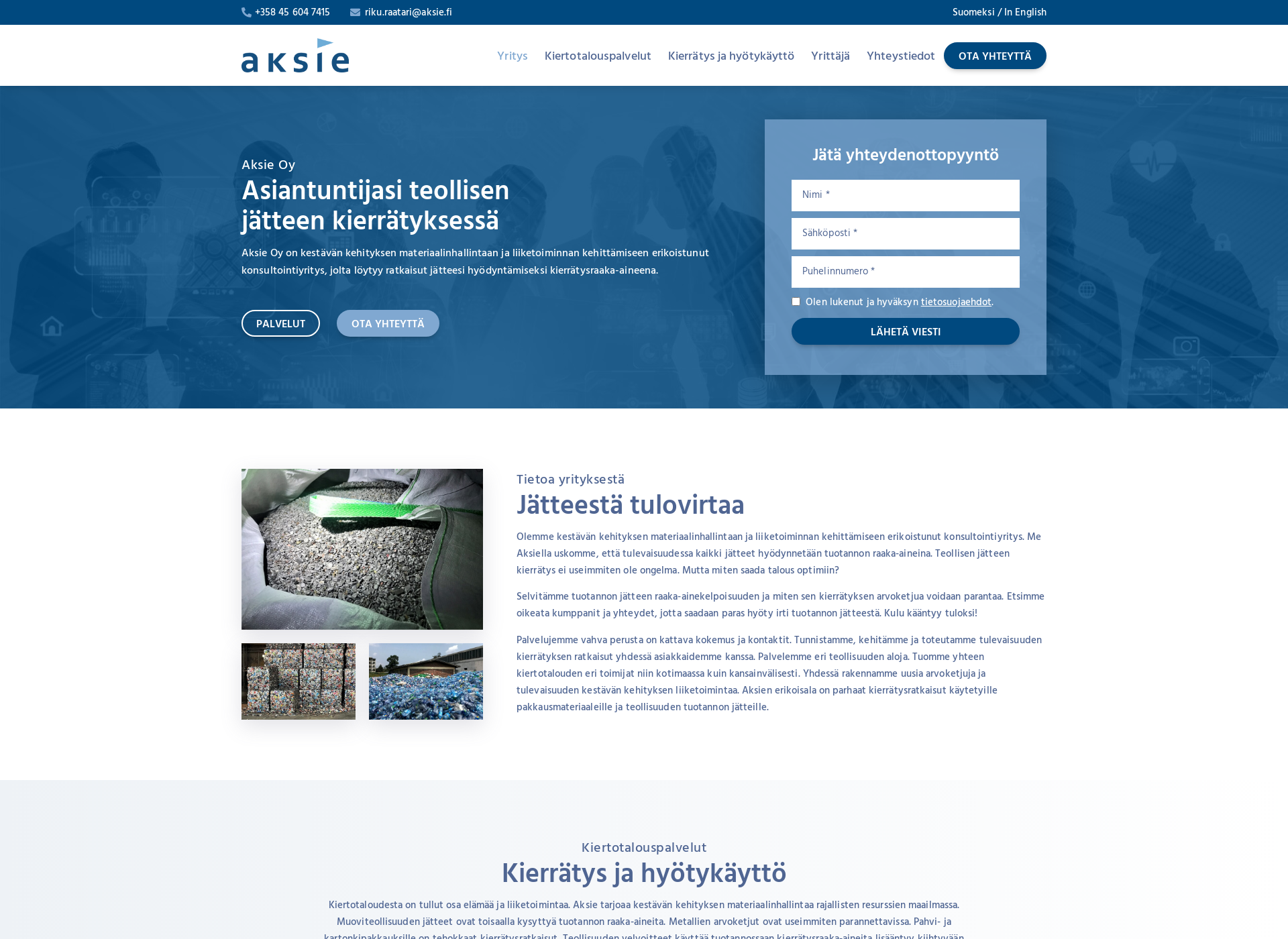 Skärmdump för aksie.fi