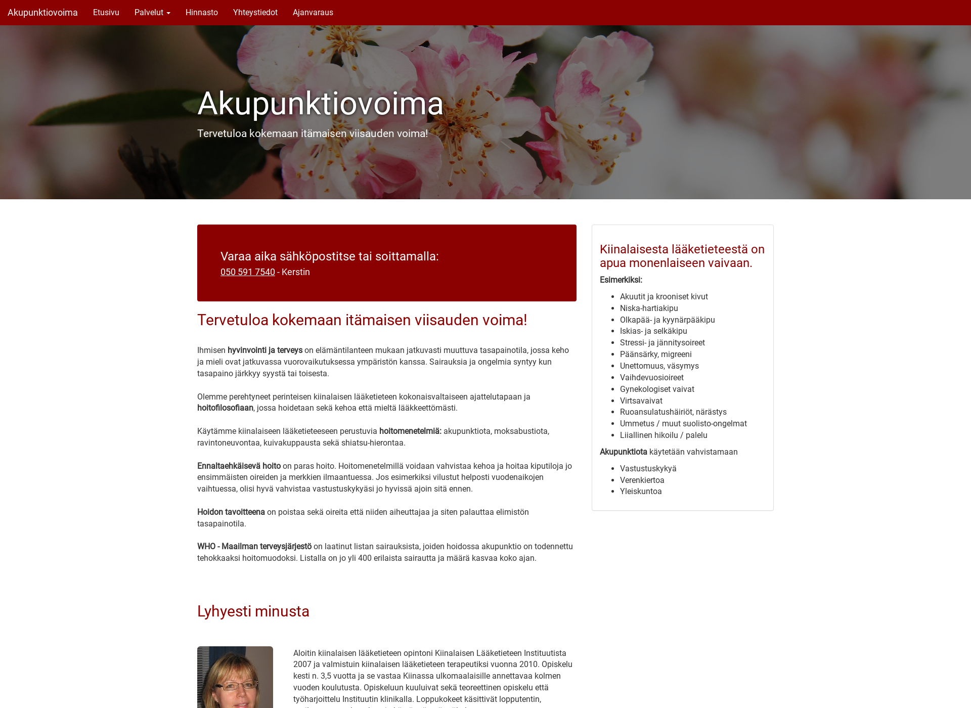 Skärmdump för akupunktiovoima.fi
