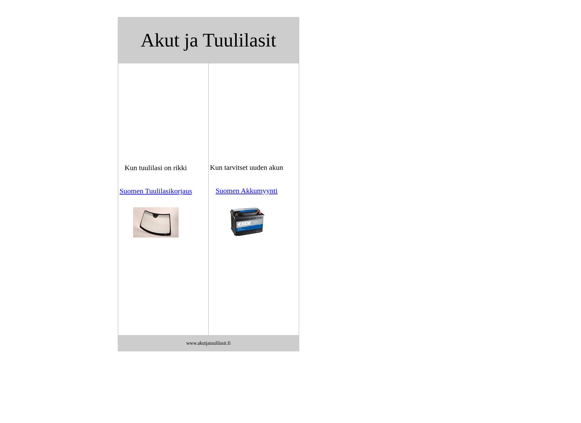 Skärmdump för akutjatuulilasit.fi