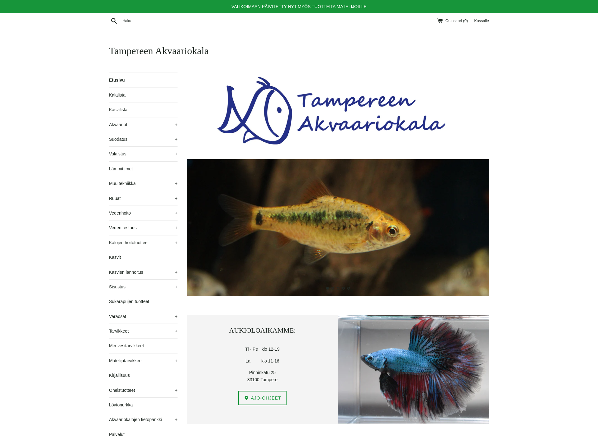 Skärmdump för akvaariokala.fi