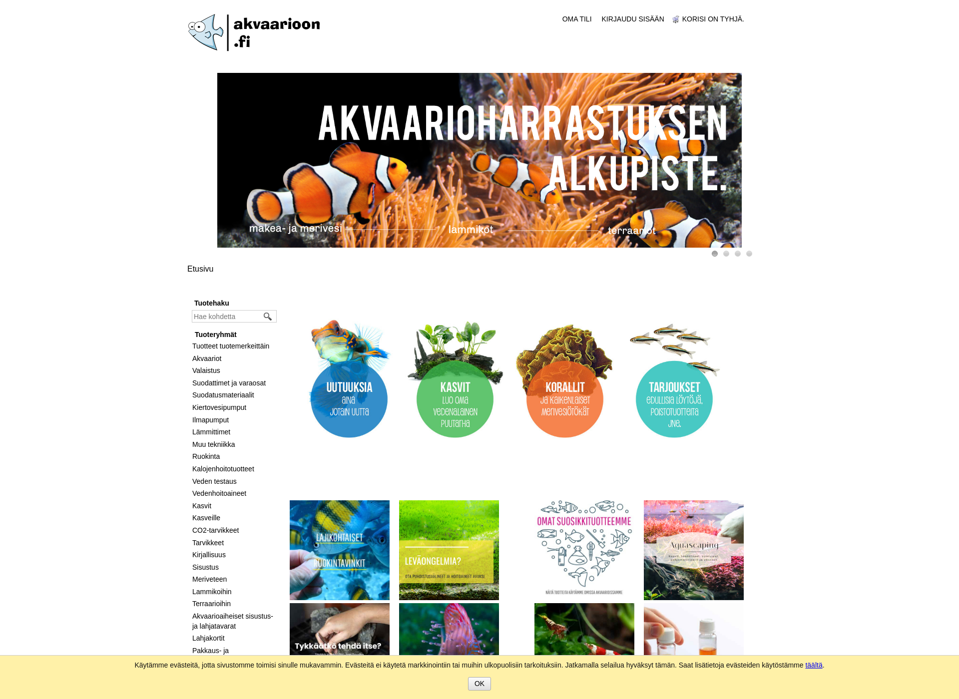 Skärmdump för akvaarioon.fi