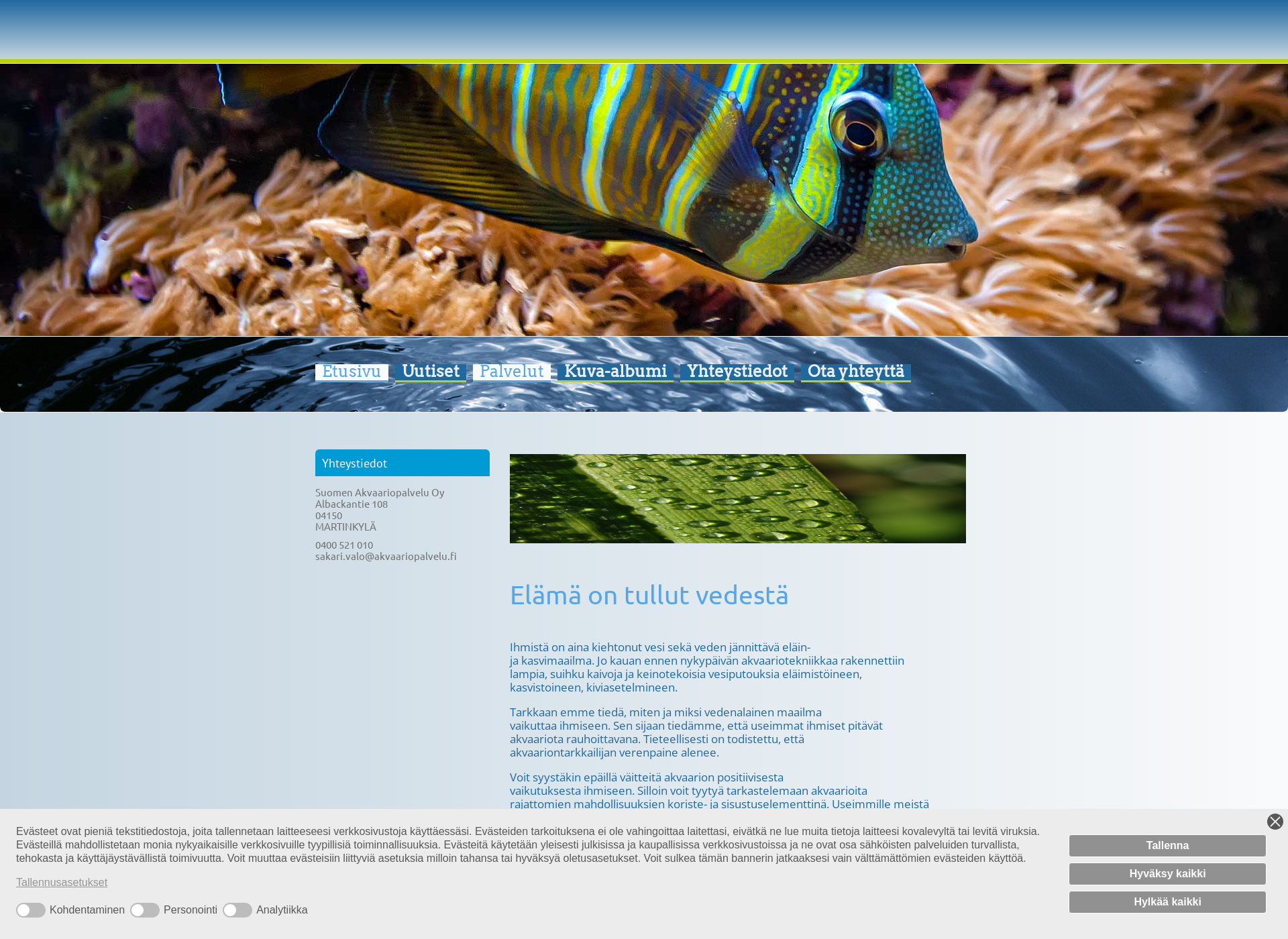 Skärmdump för akvaariopalvelu.fi