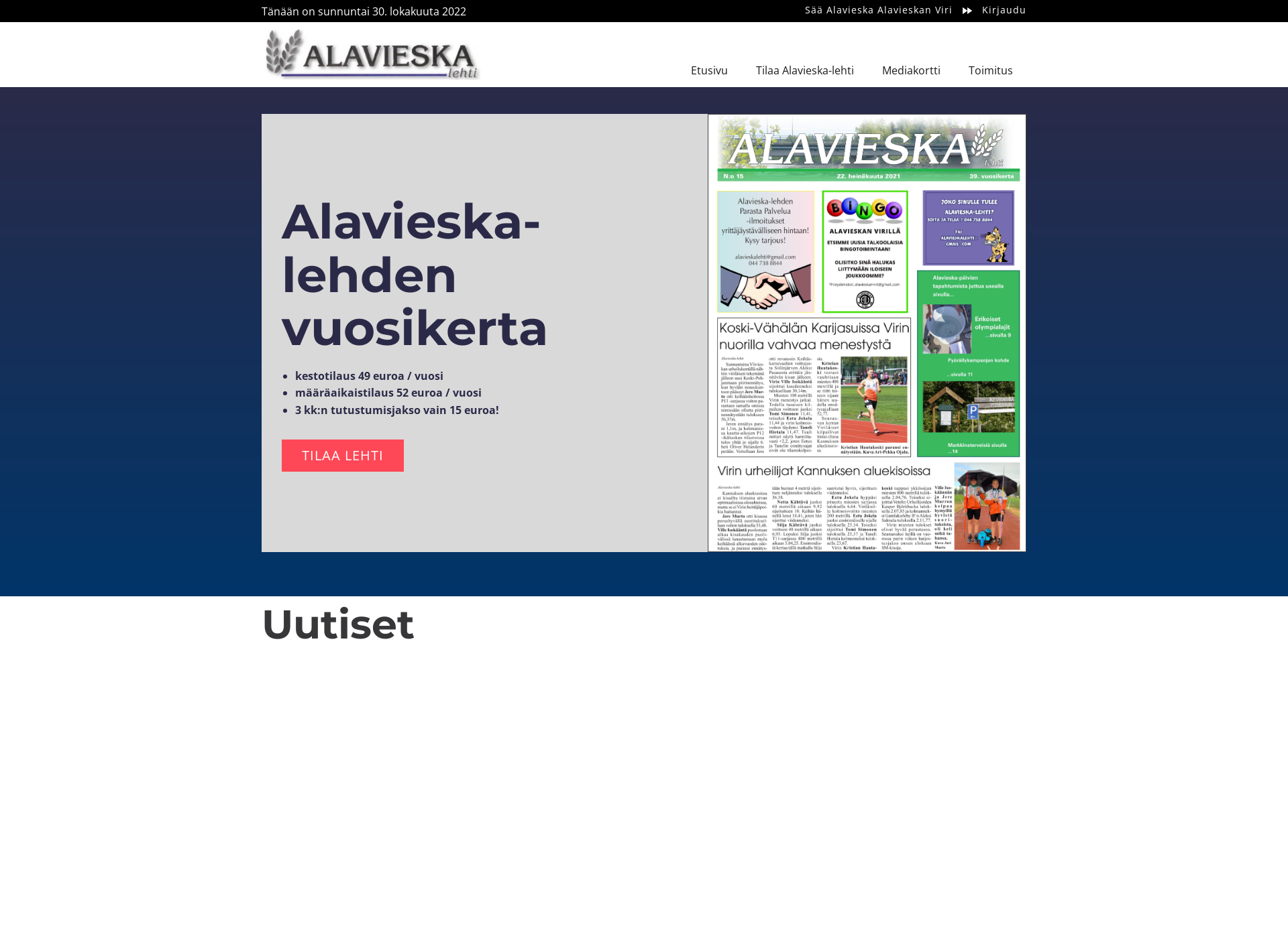 Screenshot for alavieskalehti.fi