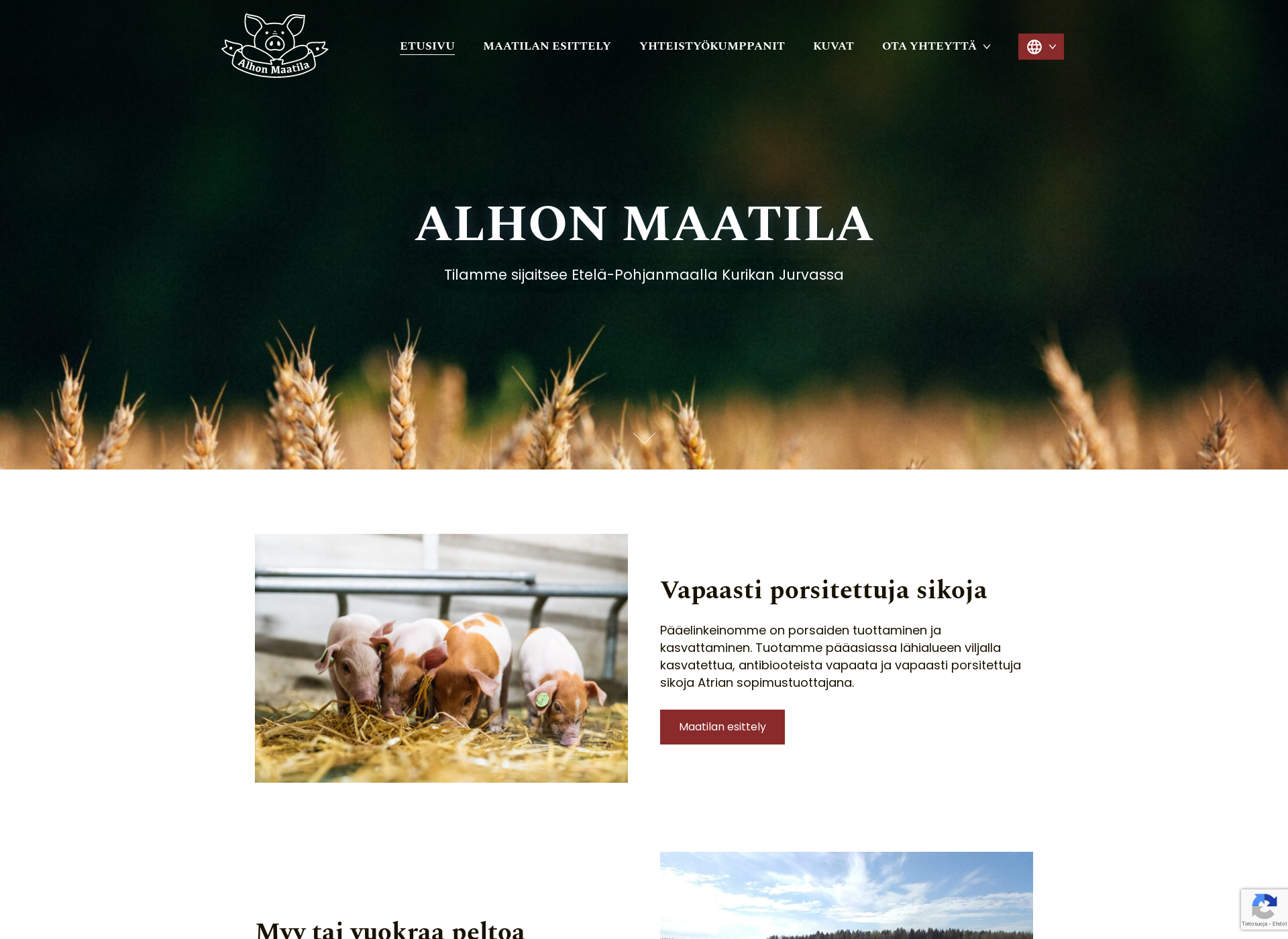 Skärmdump för alhonmaatila.fi
