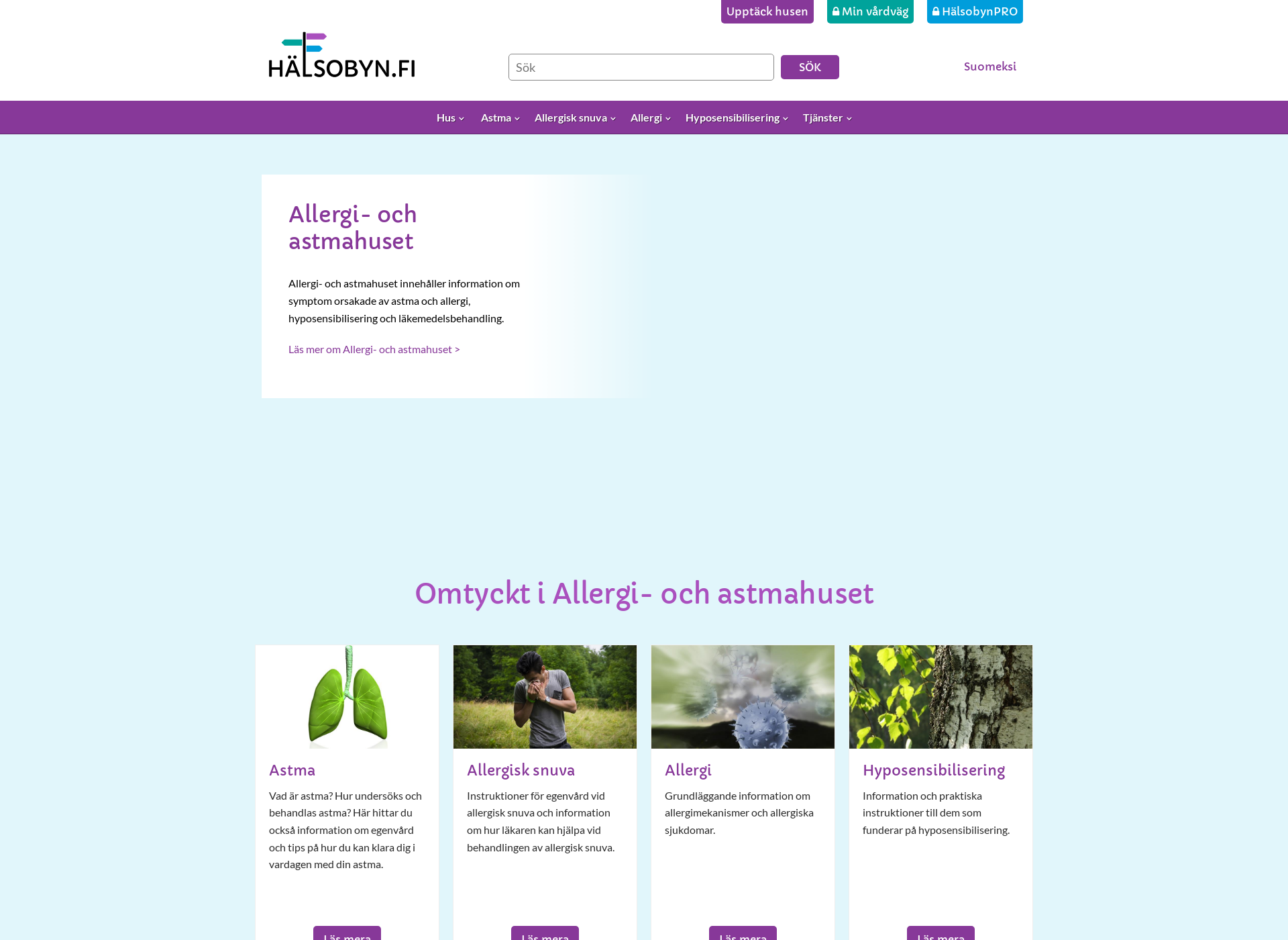 Skärmdump för allergi-astmahuset.fi