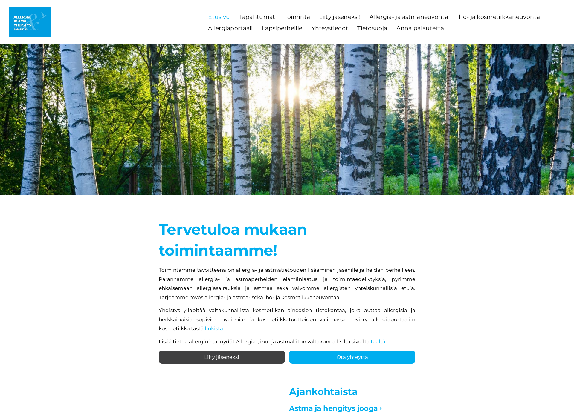 Skärmdump för allergiahelsinki.fi
