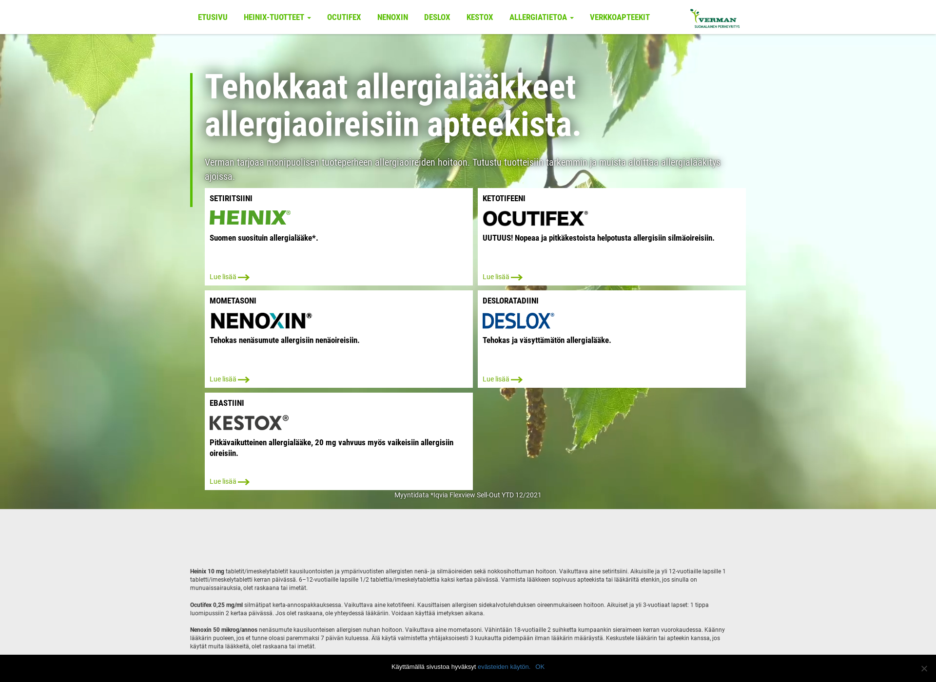 Skärmdump för allergialaakkeet.fi