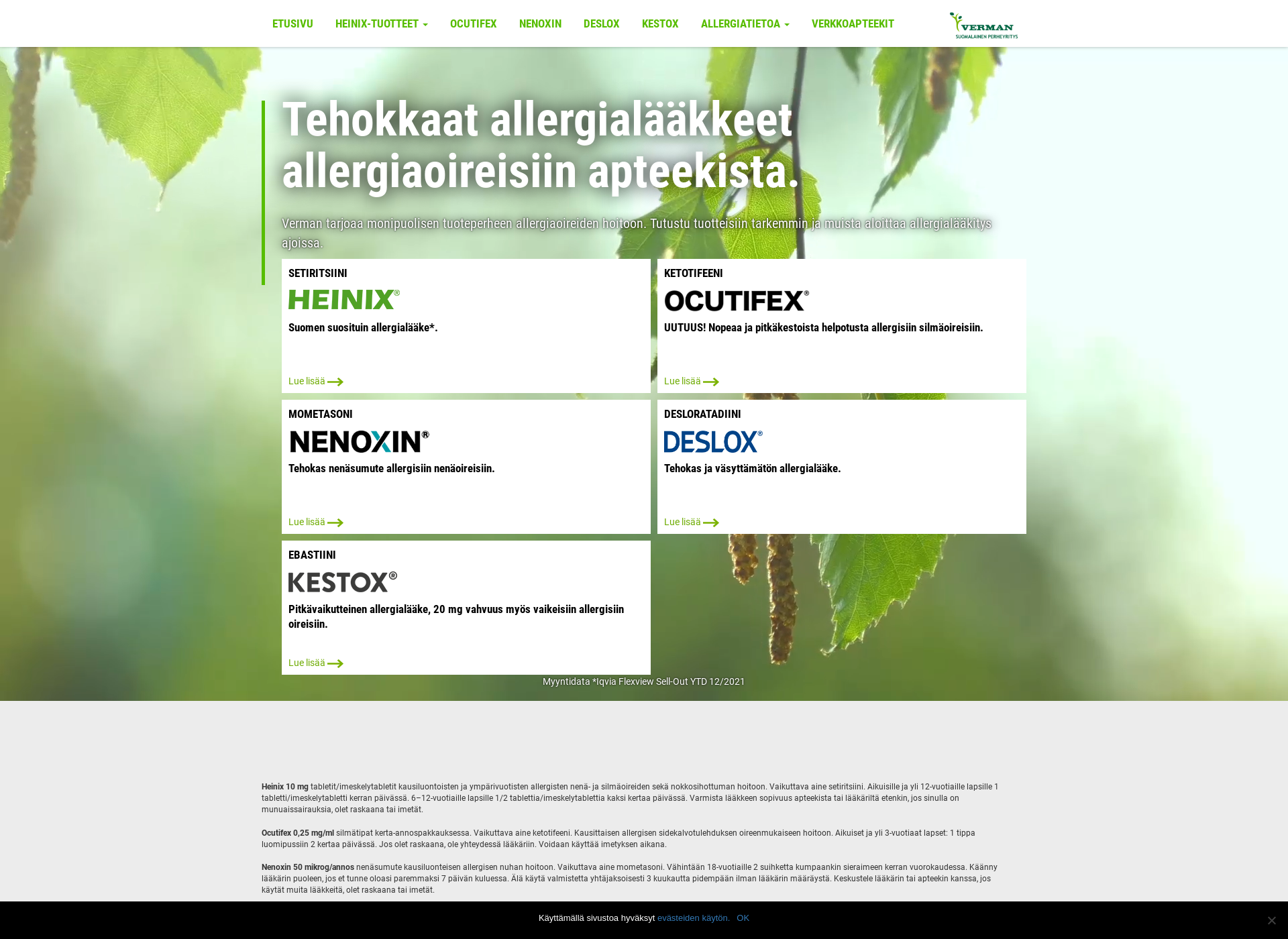 Skärmdump för allergianhoitoon.fi