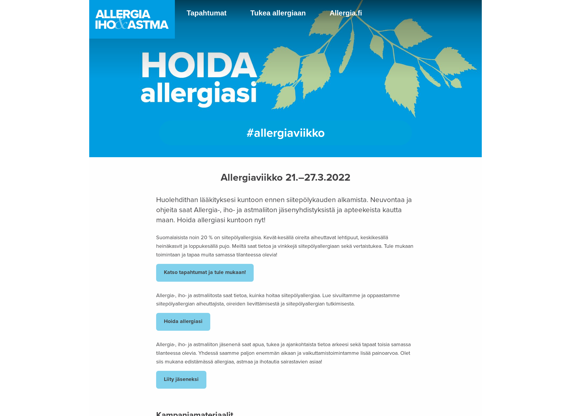 Skärmdump för allergiaviikko.fi