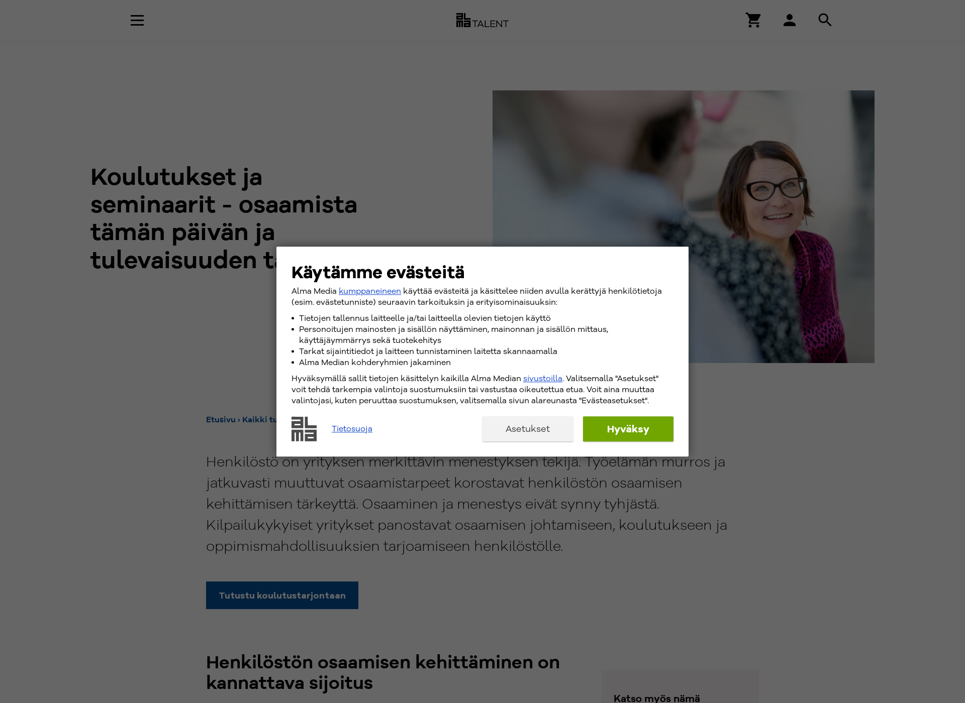 Skärmdump för almatalentevents.fi