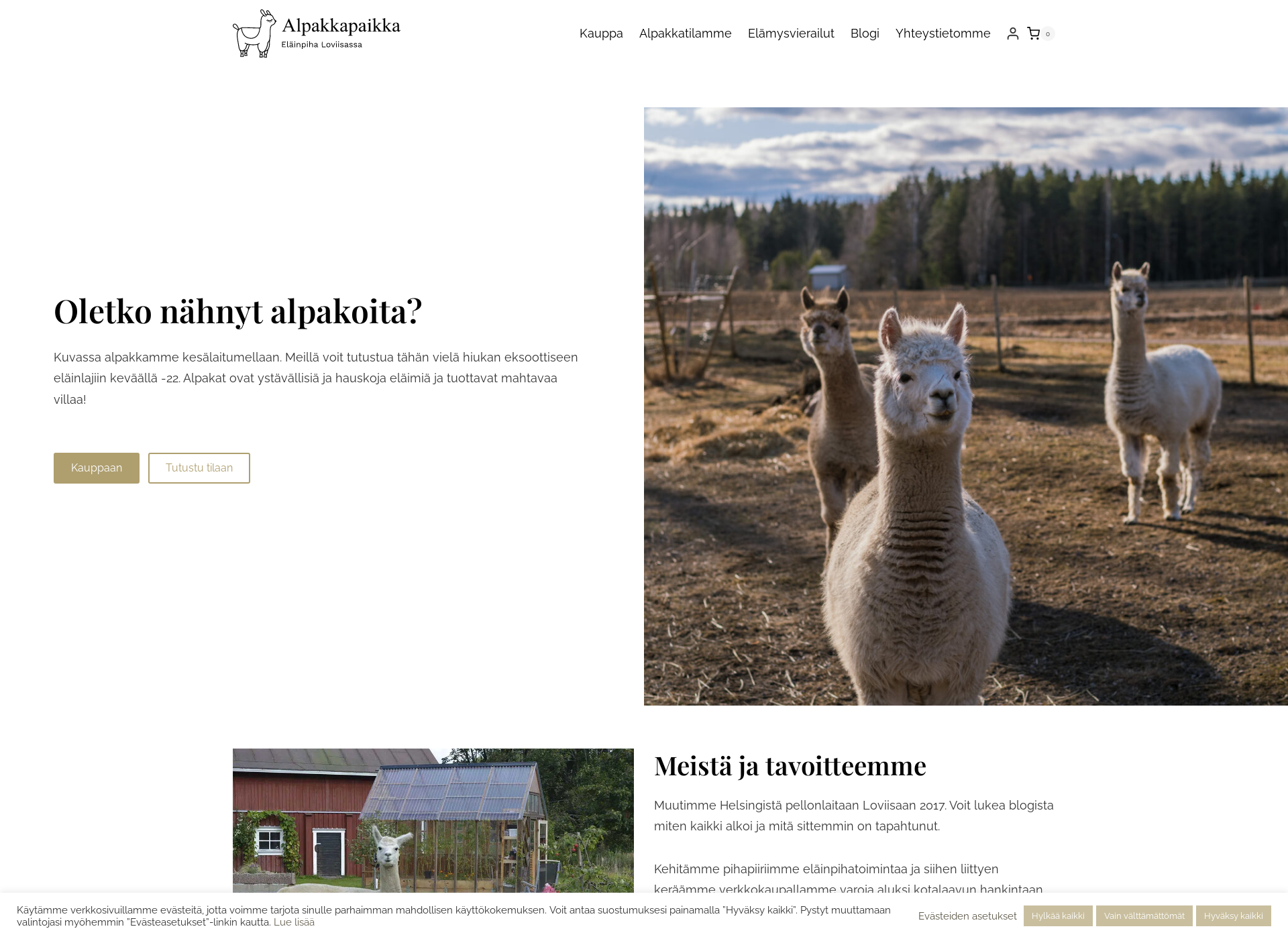 Skärmdump för alpakkapaikka.fi