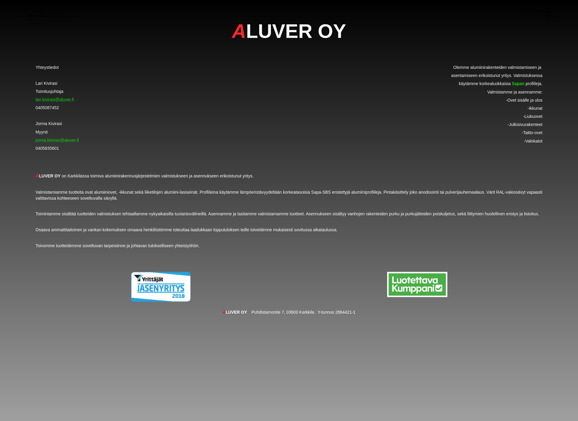 Screenshot for aluver.fi