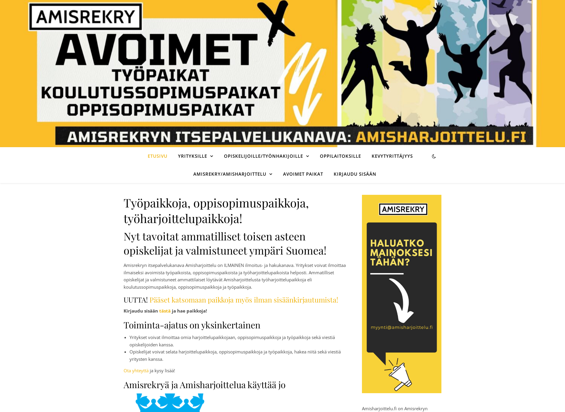 Screenshot for amisharjoittelu.fi